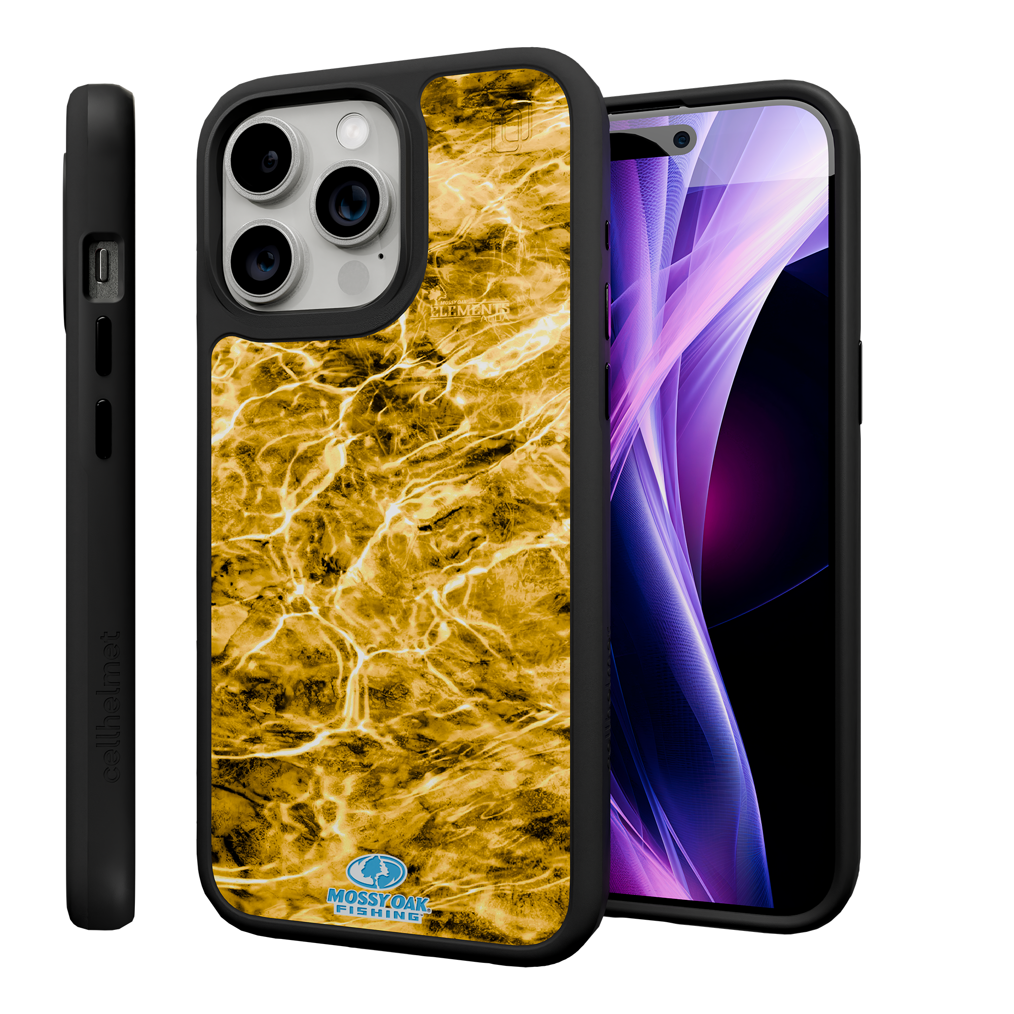 Shock-Absorbent MagSafe® Case for Apple iPhone 15 Pro Max | Mossy Oak Agua Yellowfin Camo Onyx Black