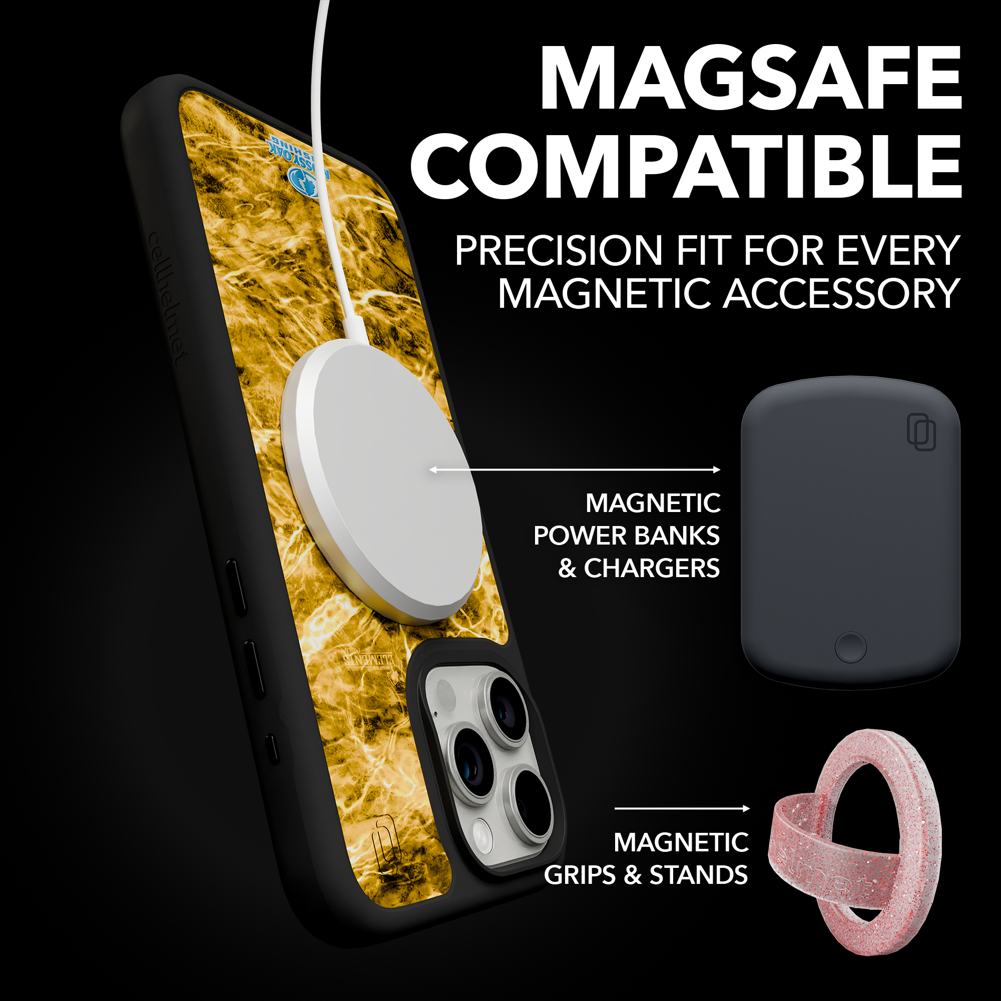 Shock-Absorbent MagSafe® Case for Apple iPhone 15 Pro Max | Mossy Oak Agua Yellowfin Camo Onyx Black
