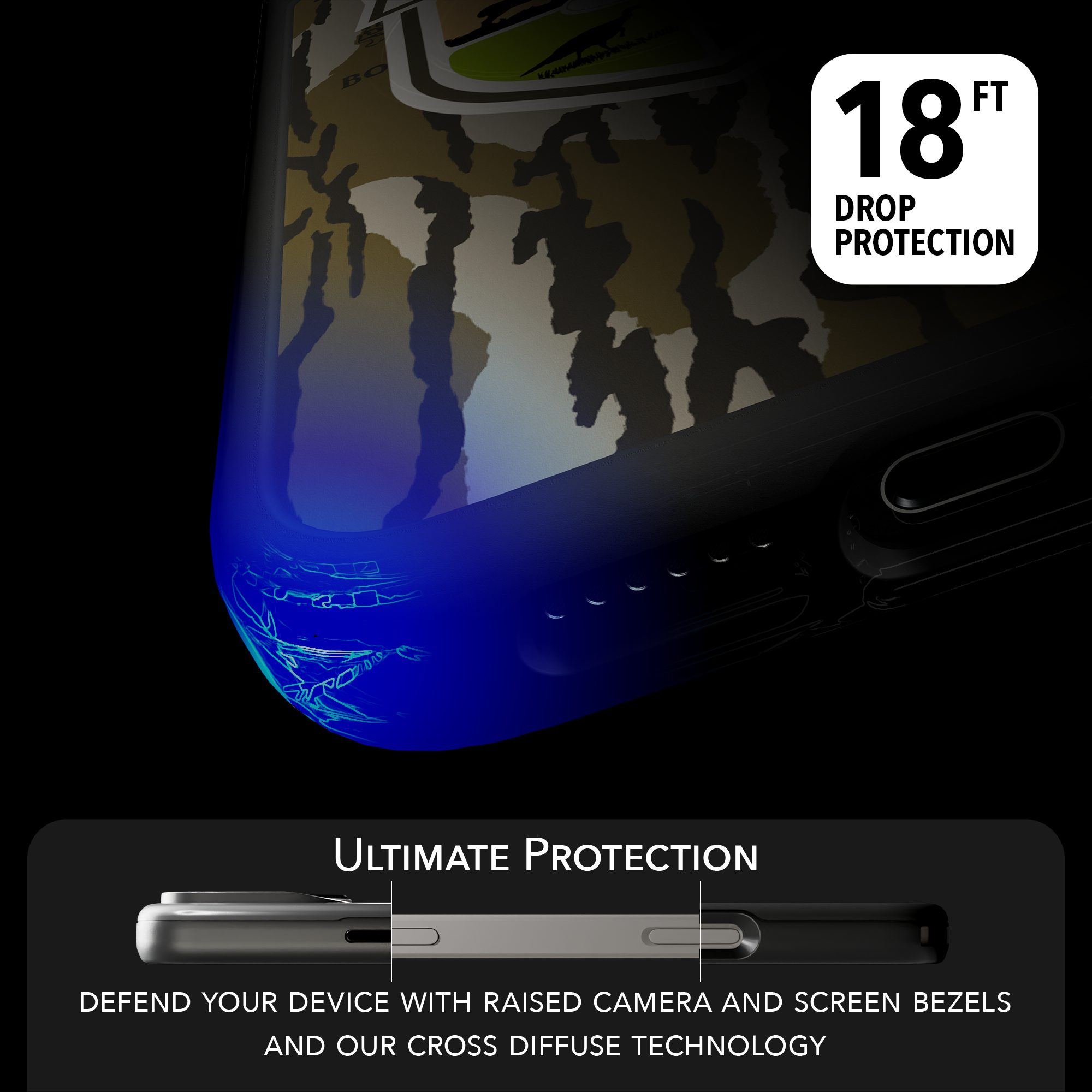 Shock-Absorbent MagSafe® Case for Apple iPhone 15 Pro Max | Mossy Oak Gamekeeper Bottomland Camo Onyx Black