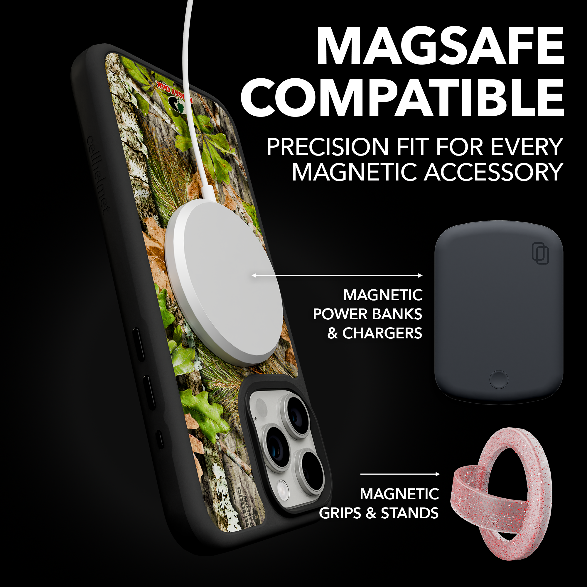 Shock-Absorbent MagSafe® Case for Apple iPhone 15 Pro Max | Mossy Oak Obsession Camo Onyx Black