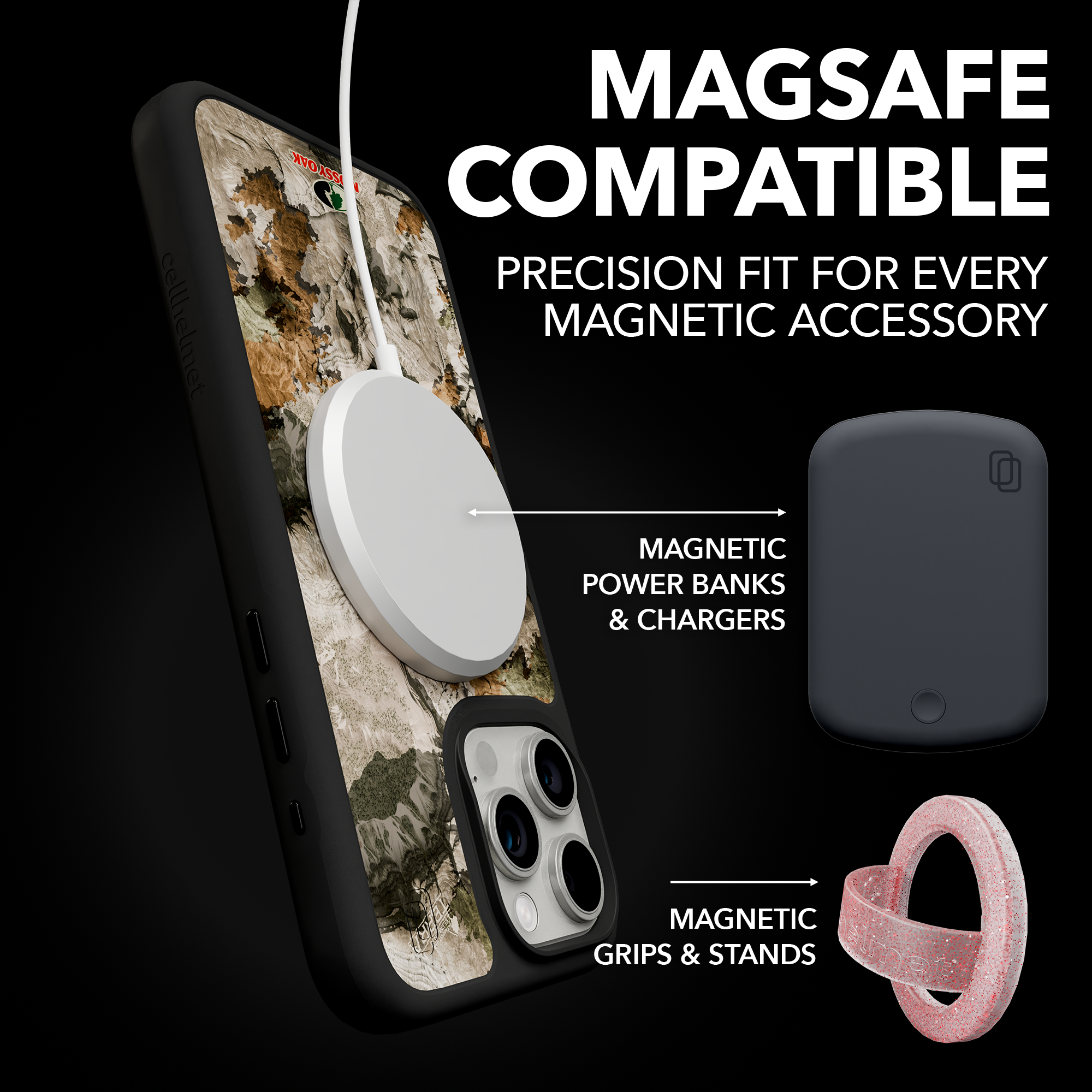 Shock-Absorbent MagSafe® Case for Apple iPhone 15 Pro Max | Mossy Oak Terra Gila Camo Onyx Black
