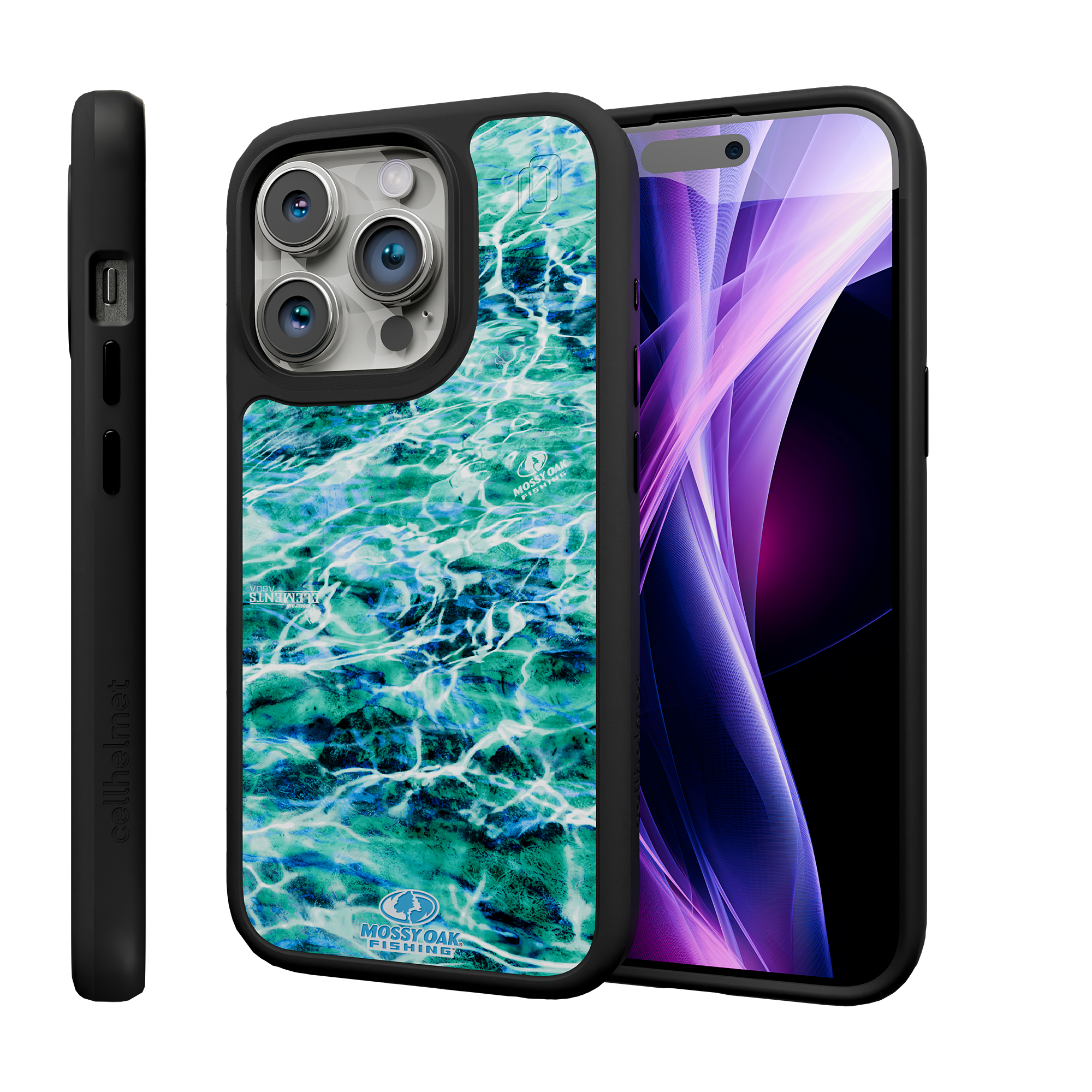 Shock-Absorbent MagSafe® Case for Apple iPhone 15 Pro | Mossy Oak Agua Seafoam Blue Camo Onyx Black