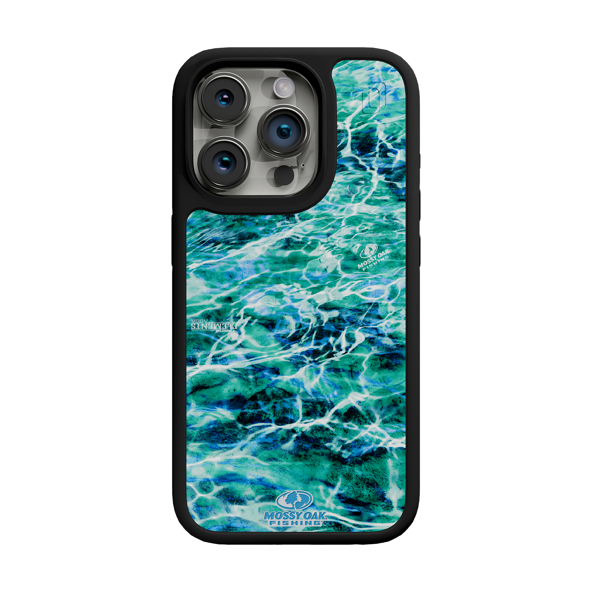 Shock-Absorbent MagSafe® Case for Apple iPhone 15 Pro | Mossy Oak Agua Seafoam Blue Camo Onyx Black