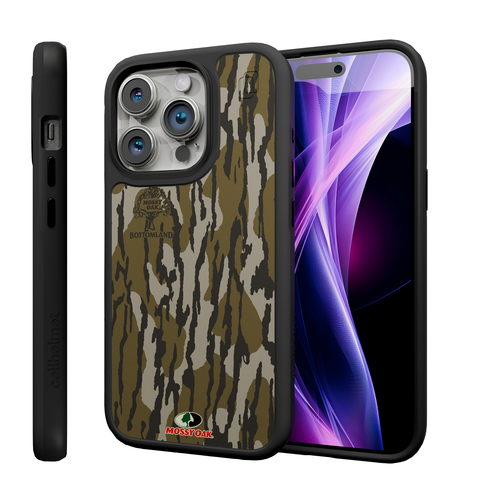 Shock-Absorbent MagSafe® Case for Apple iPhone 15 Pro | Mossy Oak Bottomland Camo Onyx Black