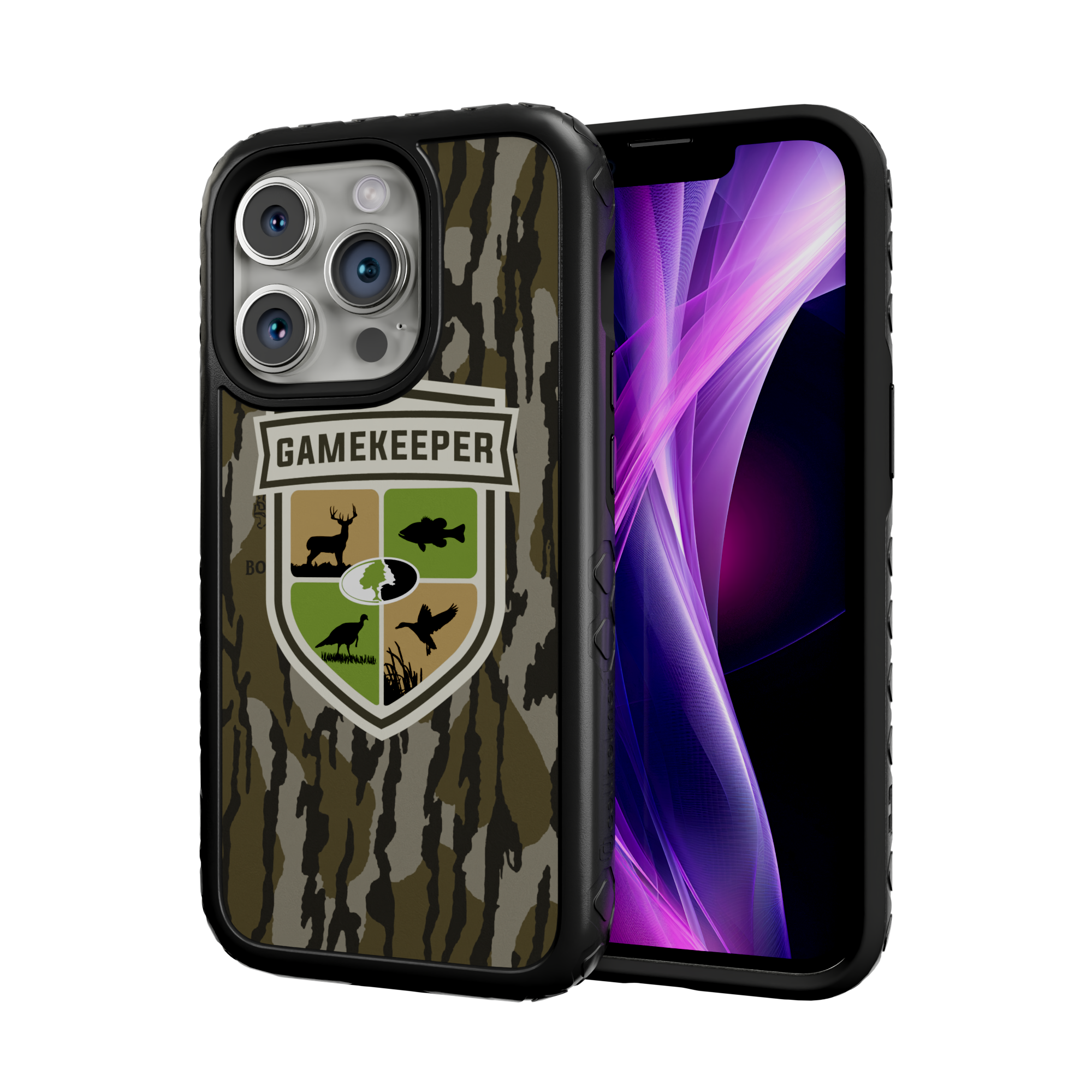 Shock-Absorbent MagSafe® Case for Apple iPhone 14 Pro | Mossy Oak Gamekeeper Bottomland Camo