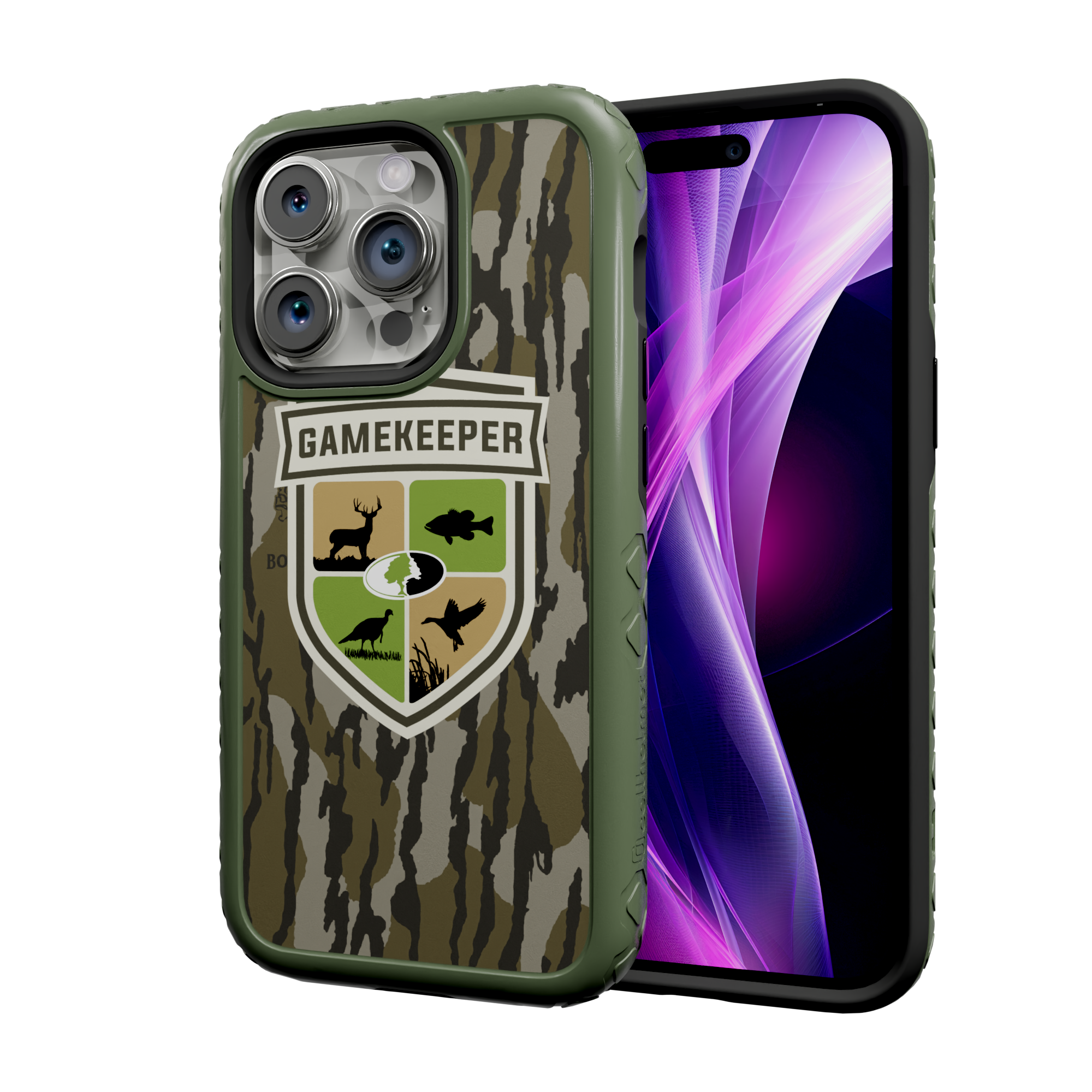 Shock-Absorbent MagSafe® Case for Apple iPhone 14 Pro | Mossy Oak Gamekeeper Bottomland Camo
