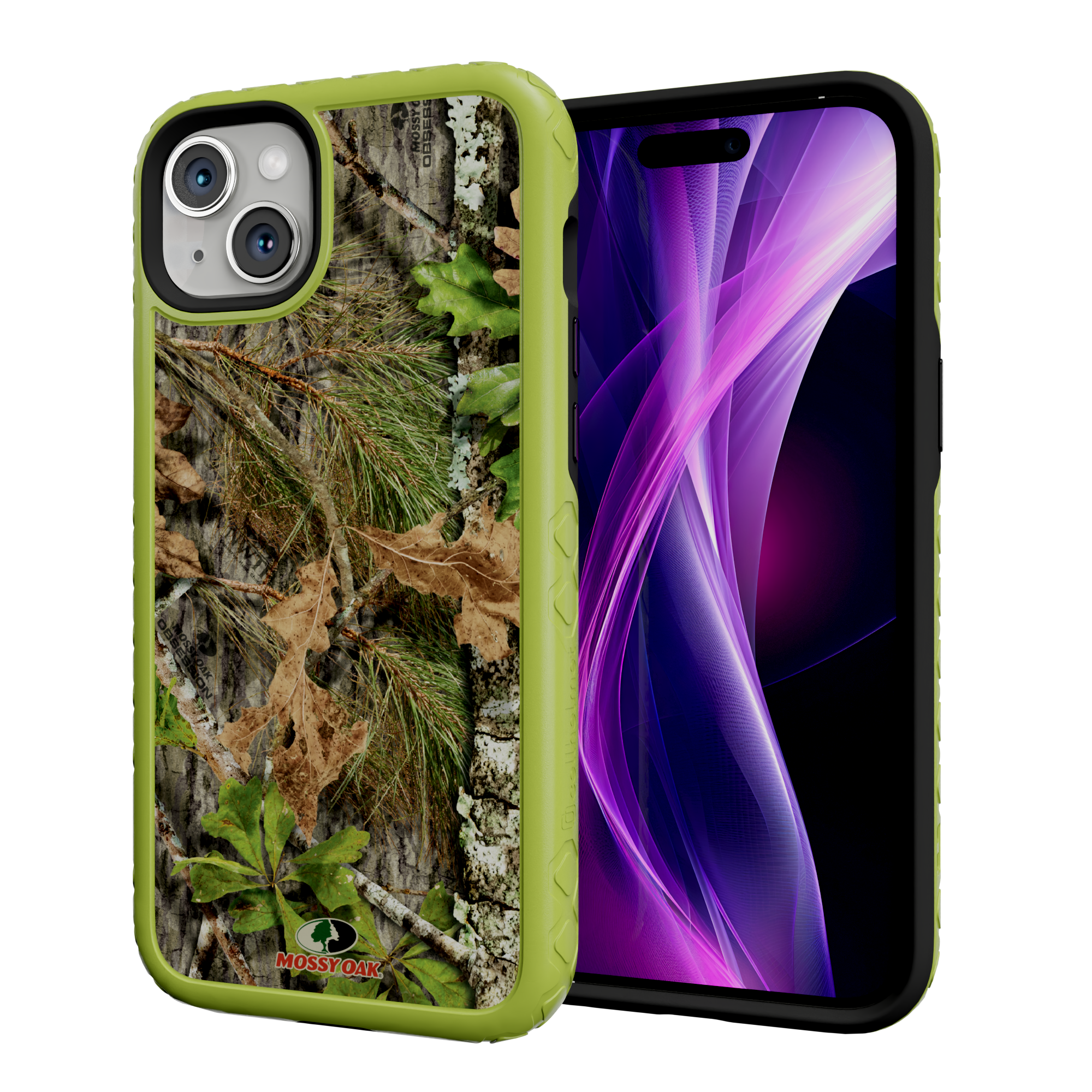 Mossy Oak | MagSafe Dual Layer Case for Apple iPhone 14 Plus | Obsession | Fortitude Series Electric Lime
