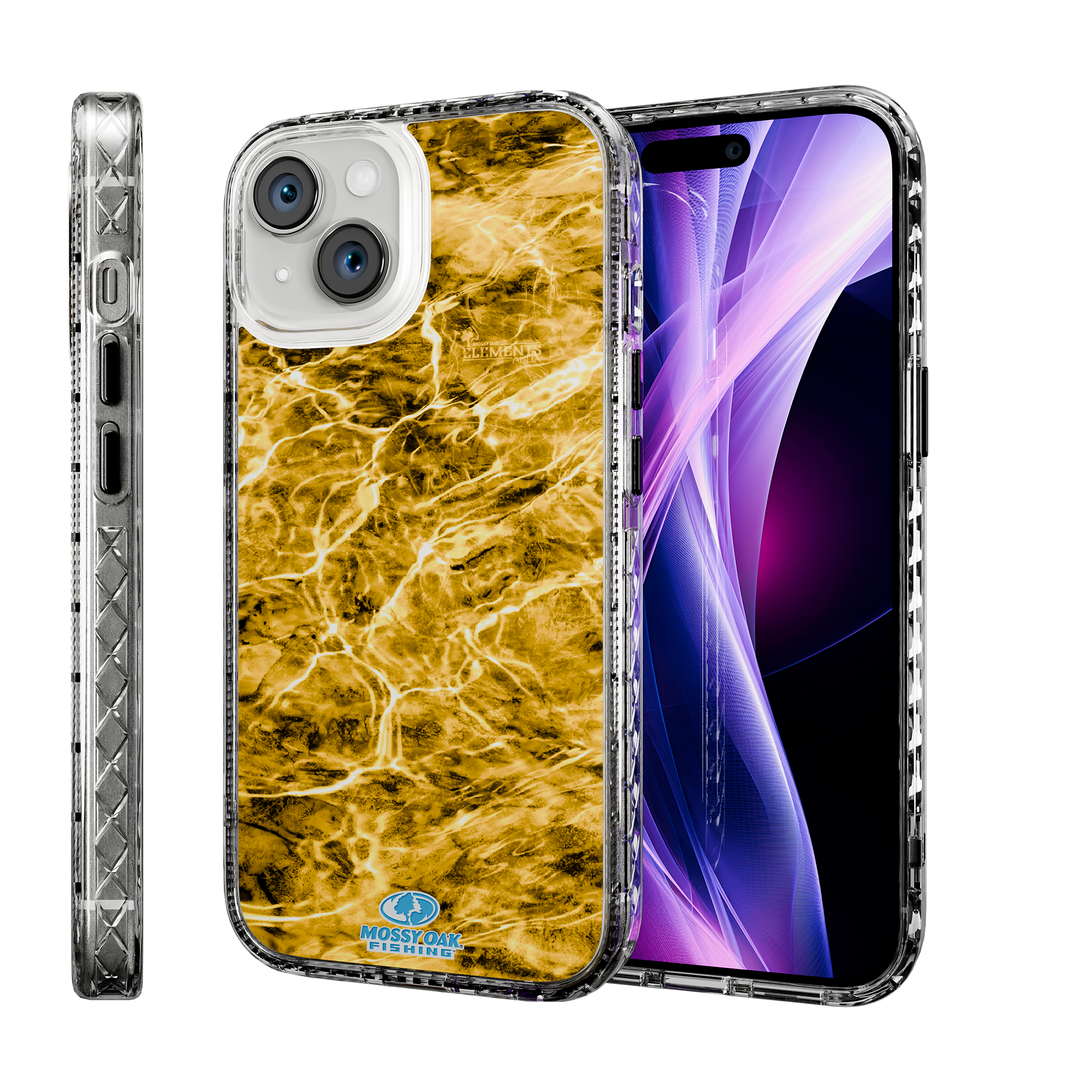 Slim MagSafe® Case for Apple iPhone 15 | Mossy Oak Agua Yellowfin Camo Crystal Clear