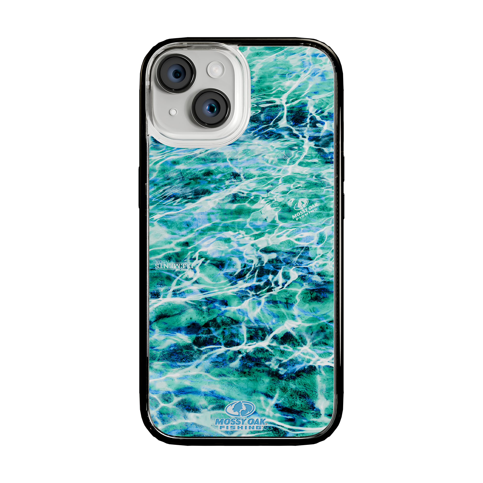 Slim MagSafe® Case for Apple iPhone 15 | Mossy Oak Agua Seafoam Blue Camo Onyx Black