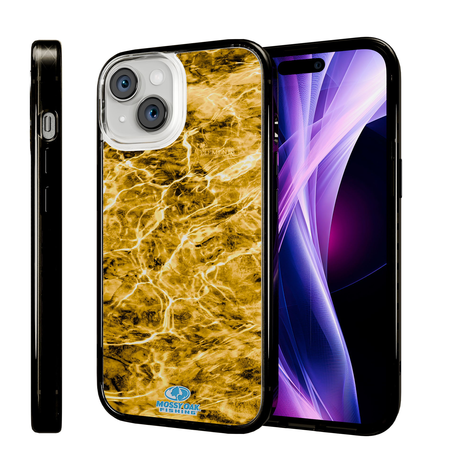 Slim MagSafe® Case for Apple iPhone 15 | Mossy Oak Agua Yellowfin Camo Onyx Black