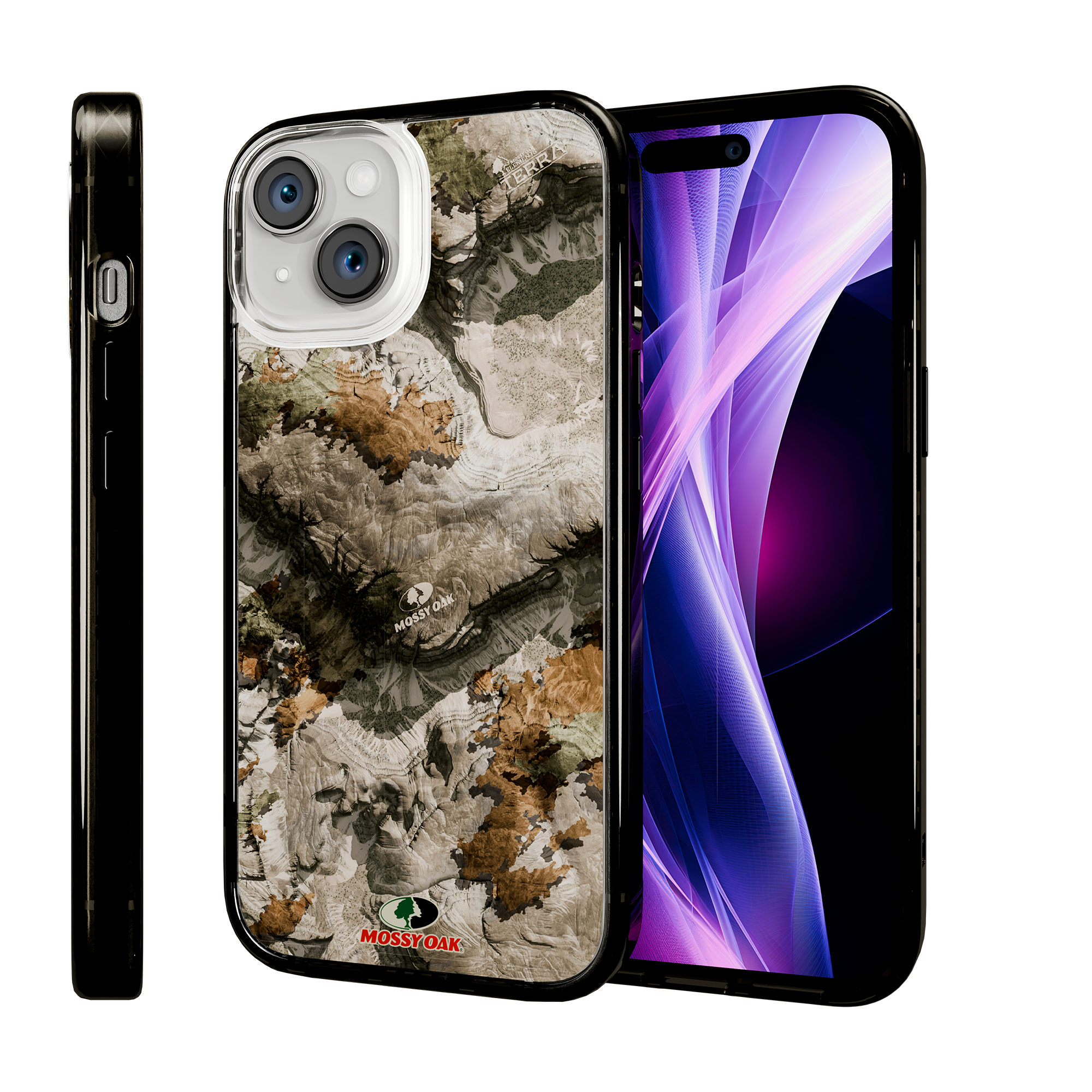 Slim MagSafe® Case for Apple iPhone 15 | Mossy Oak Terra Gila Camo Onyx Black