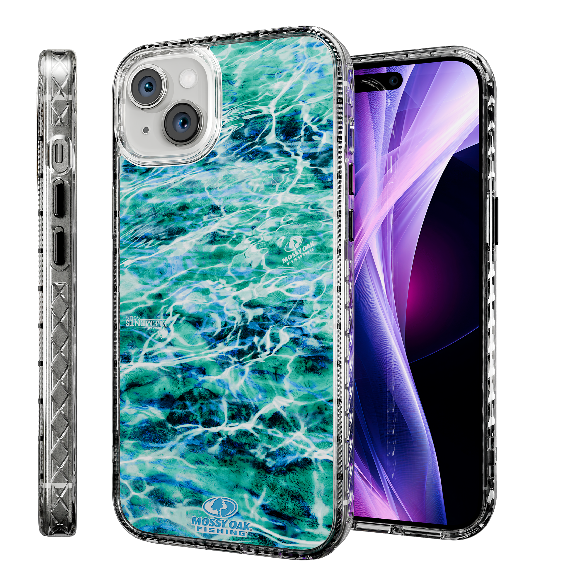 Slim MagSafe® Case for Apple iPhone 15 Plus | Mossy Oak Agua Seafoam Blue Camo Crystal Clear