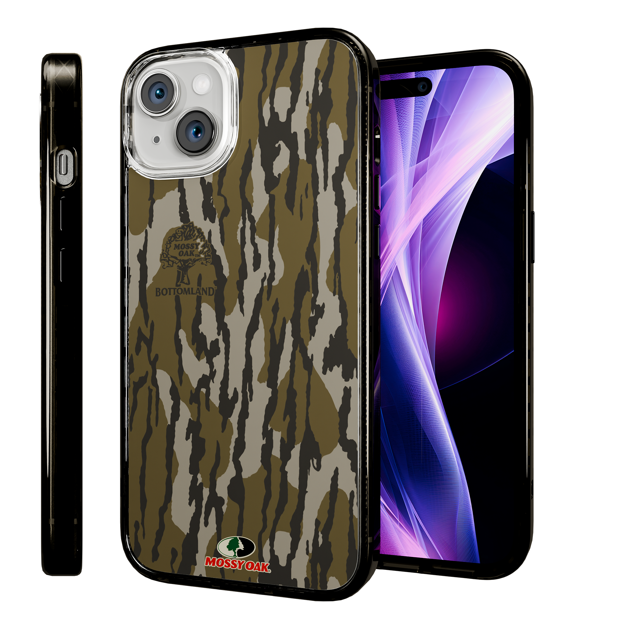 Slim MagSafe® Case for Apple iPhone 15 Plus | Mossy Oak Bottomland Camo Onyx Black
