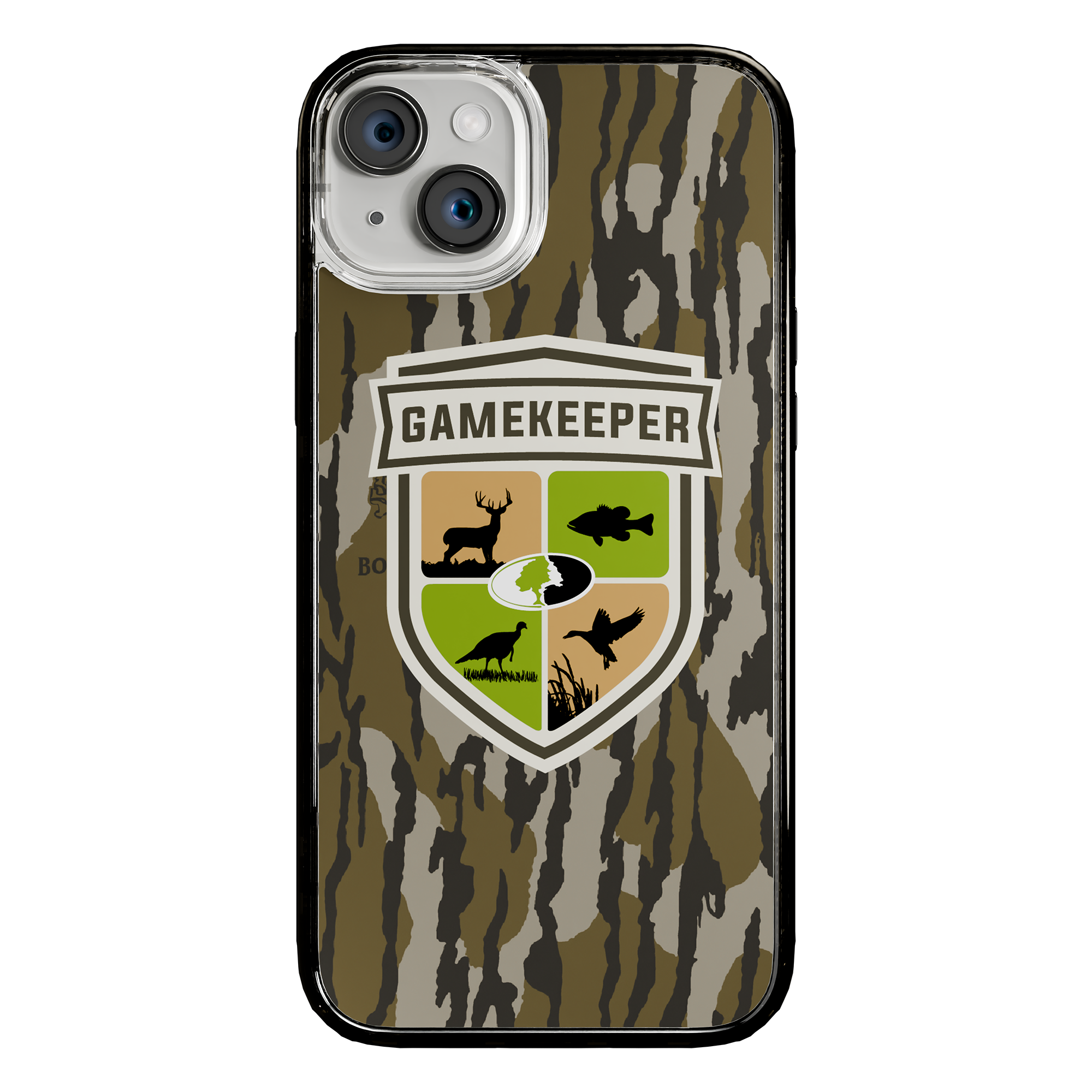 Slim MagSafe® Case for Apple iPhone 15 Plus | Mossy Oak Gamekeeper Bottomland Camo Onyx Black