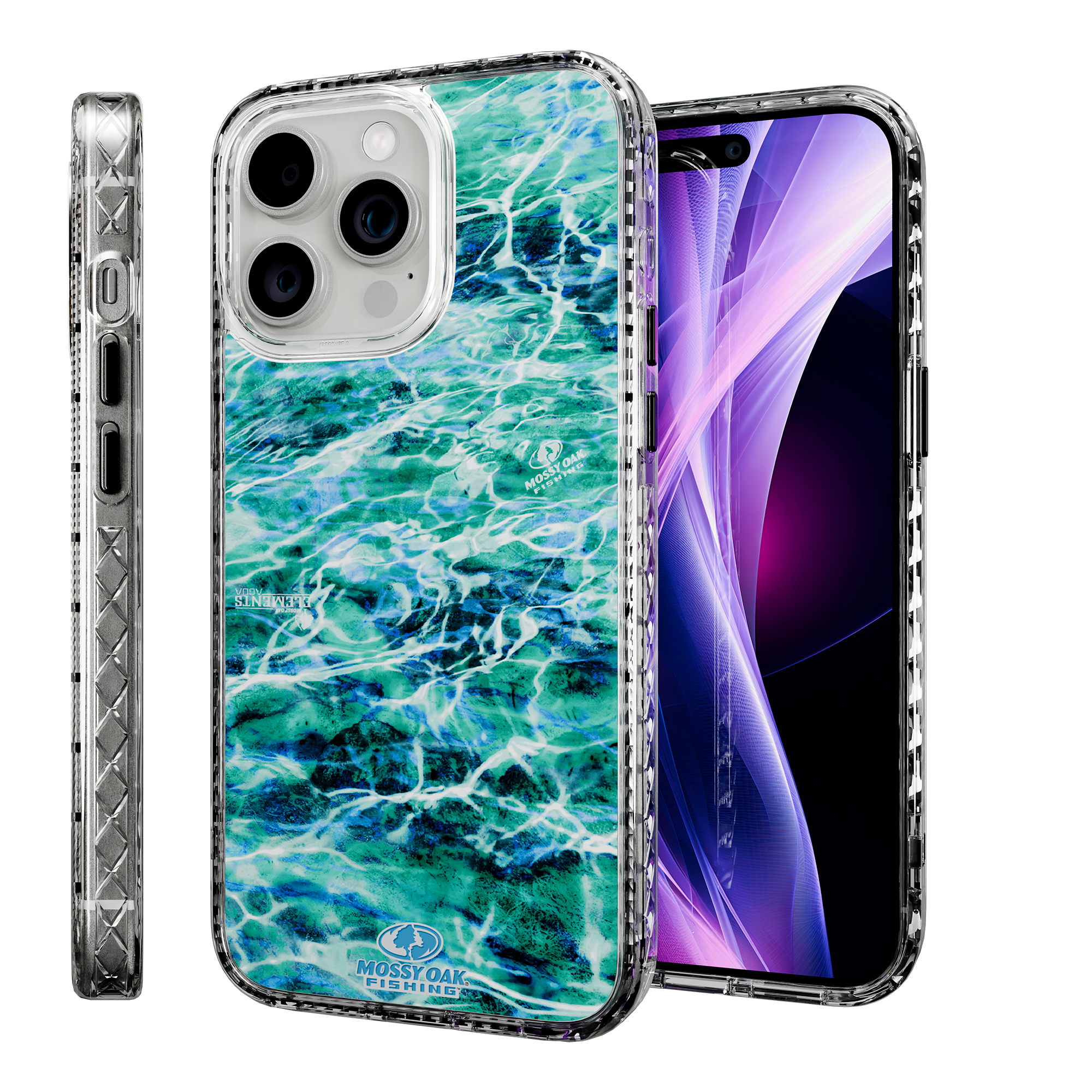 Slim MagSafe® Case for Apple iPhone 15 Pro Max | Mossy Oak Agua Seafoam Blue Camo Crystal Clear