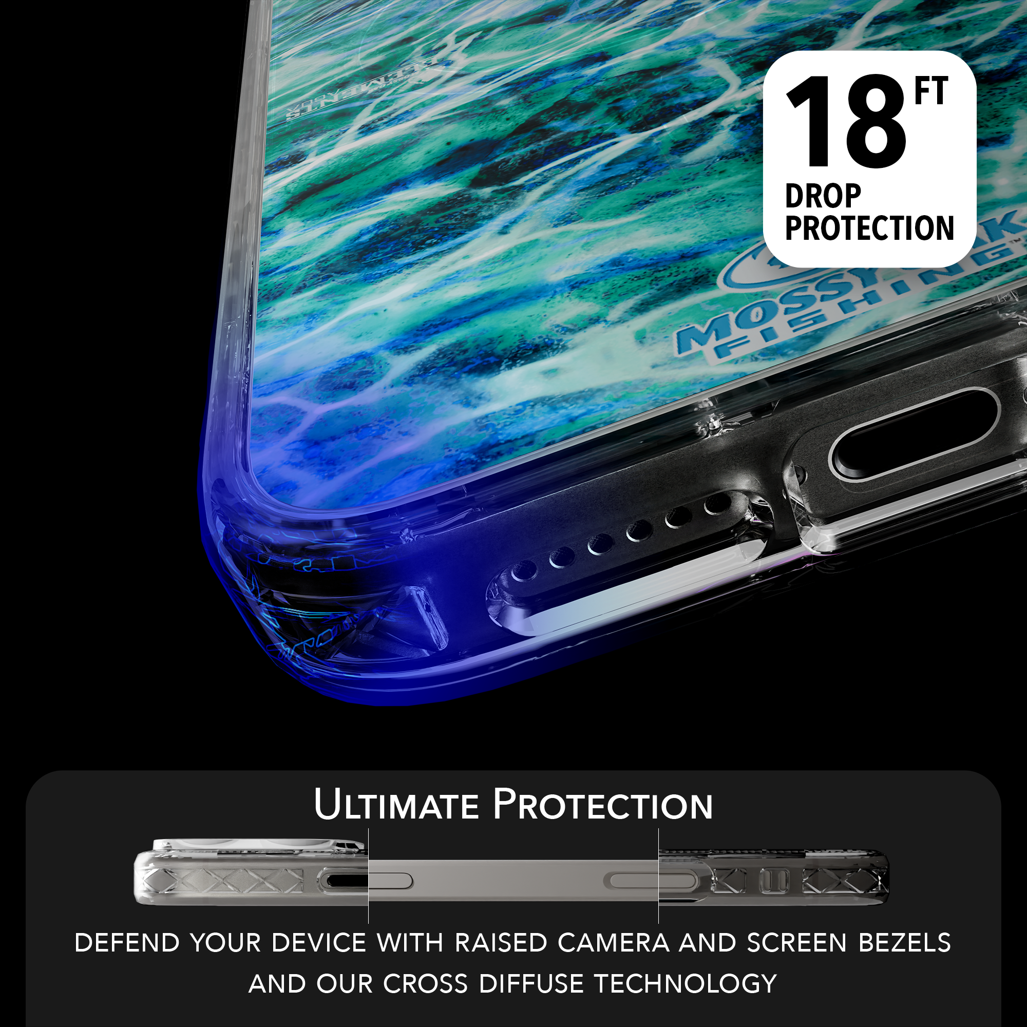 Slim MagSafe® Case for Apple iPhone 15 Pro Max | Mossy Oak Agua Seafoam Blue Camo Crystal Clear