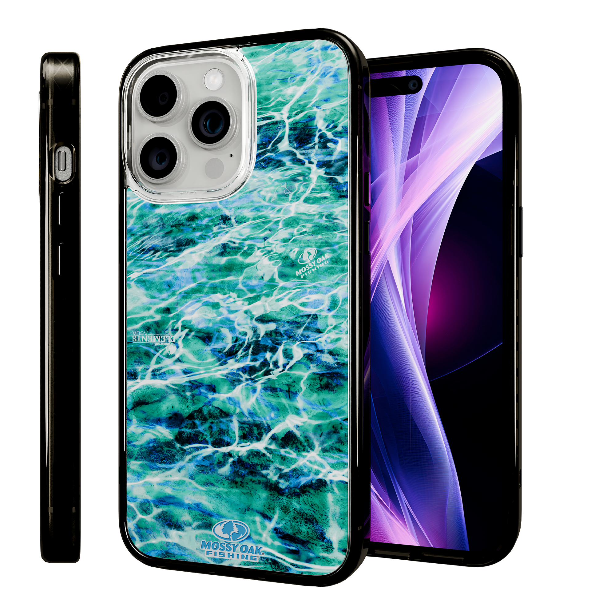 Slim MagSafe® Case for Apple iPhone 15 Pro Max | Mossy Oak Agua Seafoam Blue Camo Onyx Black