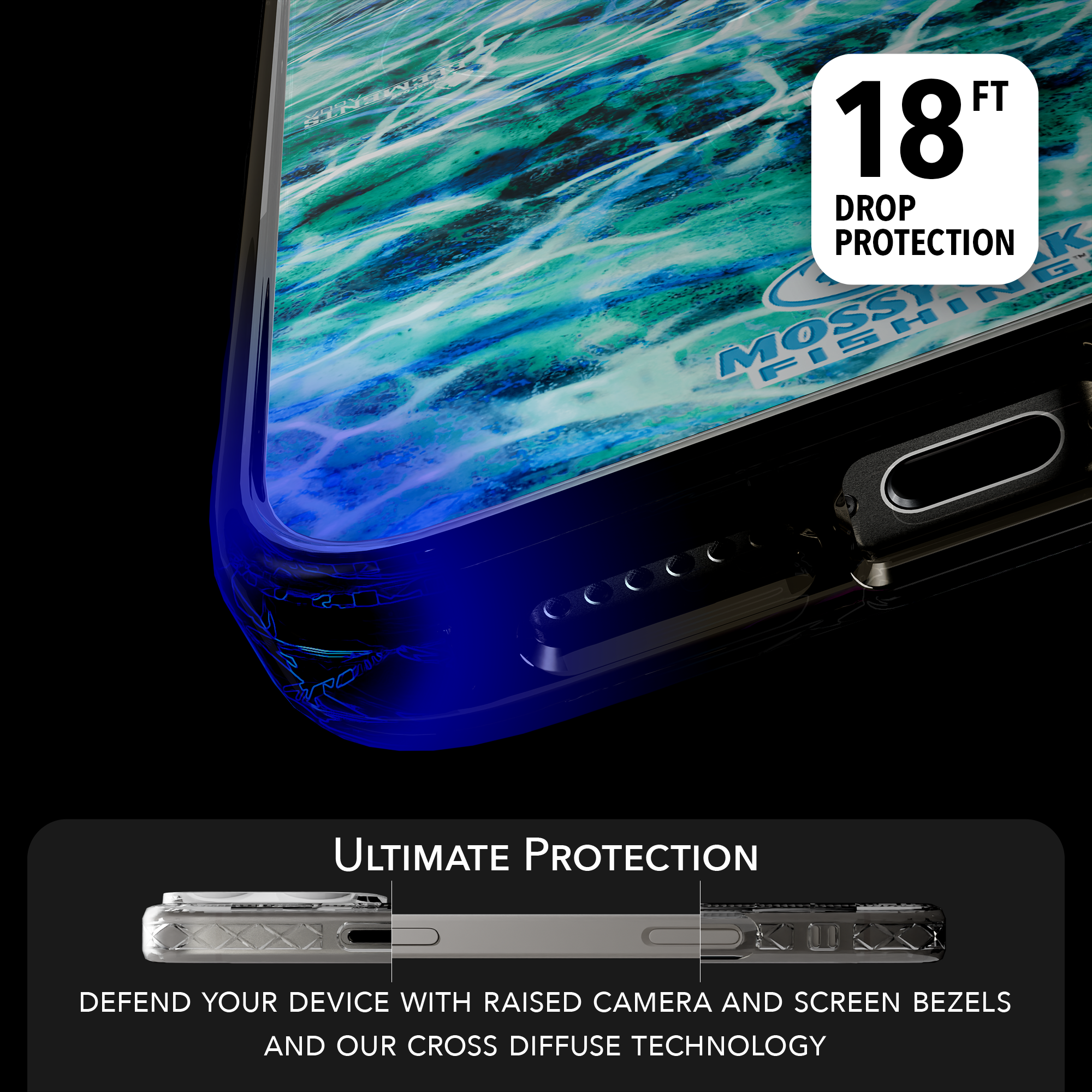 Slim MagSafe® Case for Apple iPhone 15 Pro Max | Mossy Oak Agua Seafoam Blue Camo Onyx Black