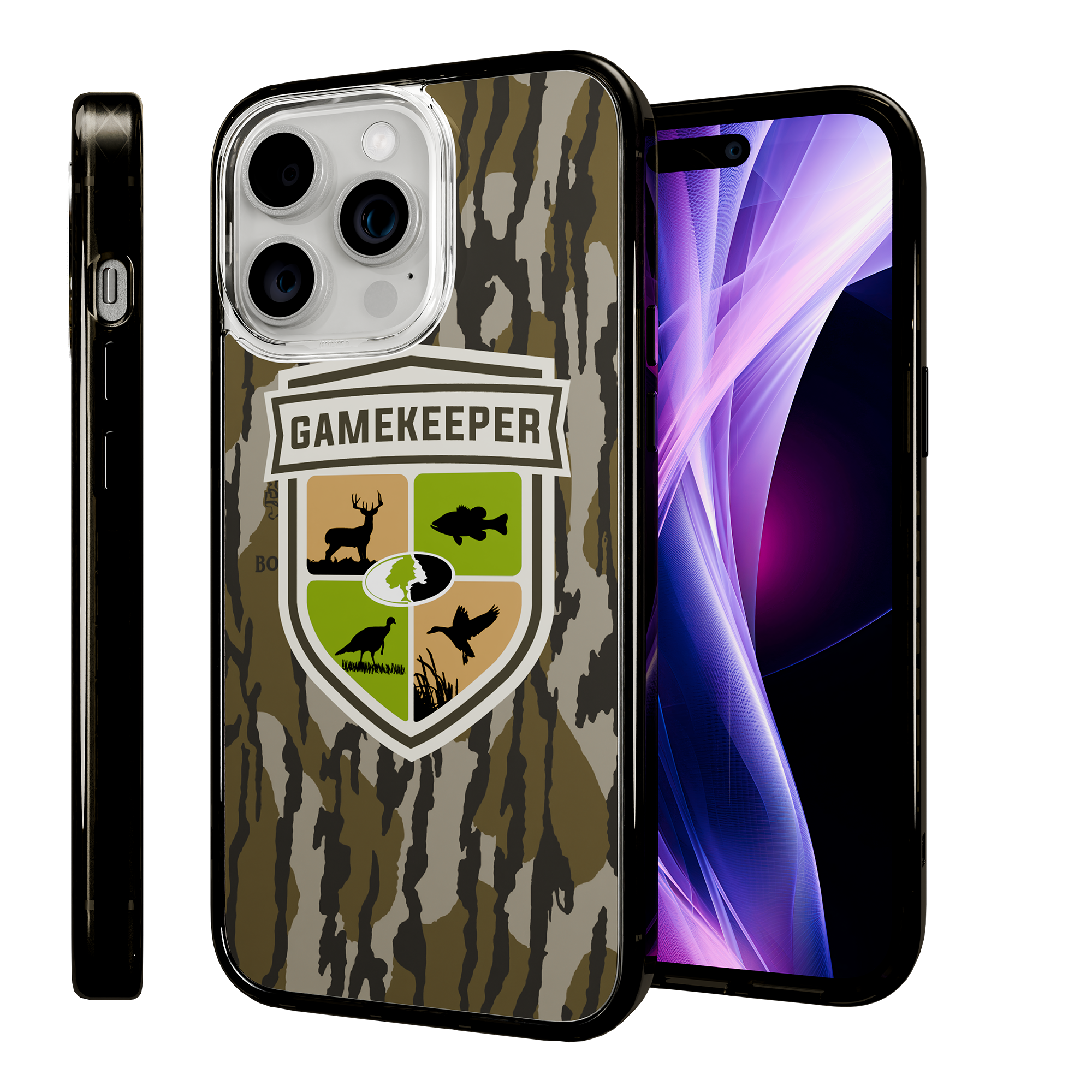 Slim MagSafe® Case for Apple iPhone 15 Pro Max | Mossy Oak Gamekeeper Bottomland Camo Onyx Black