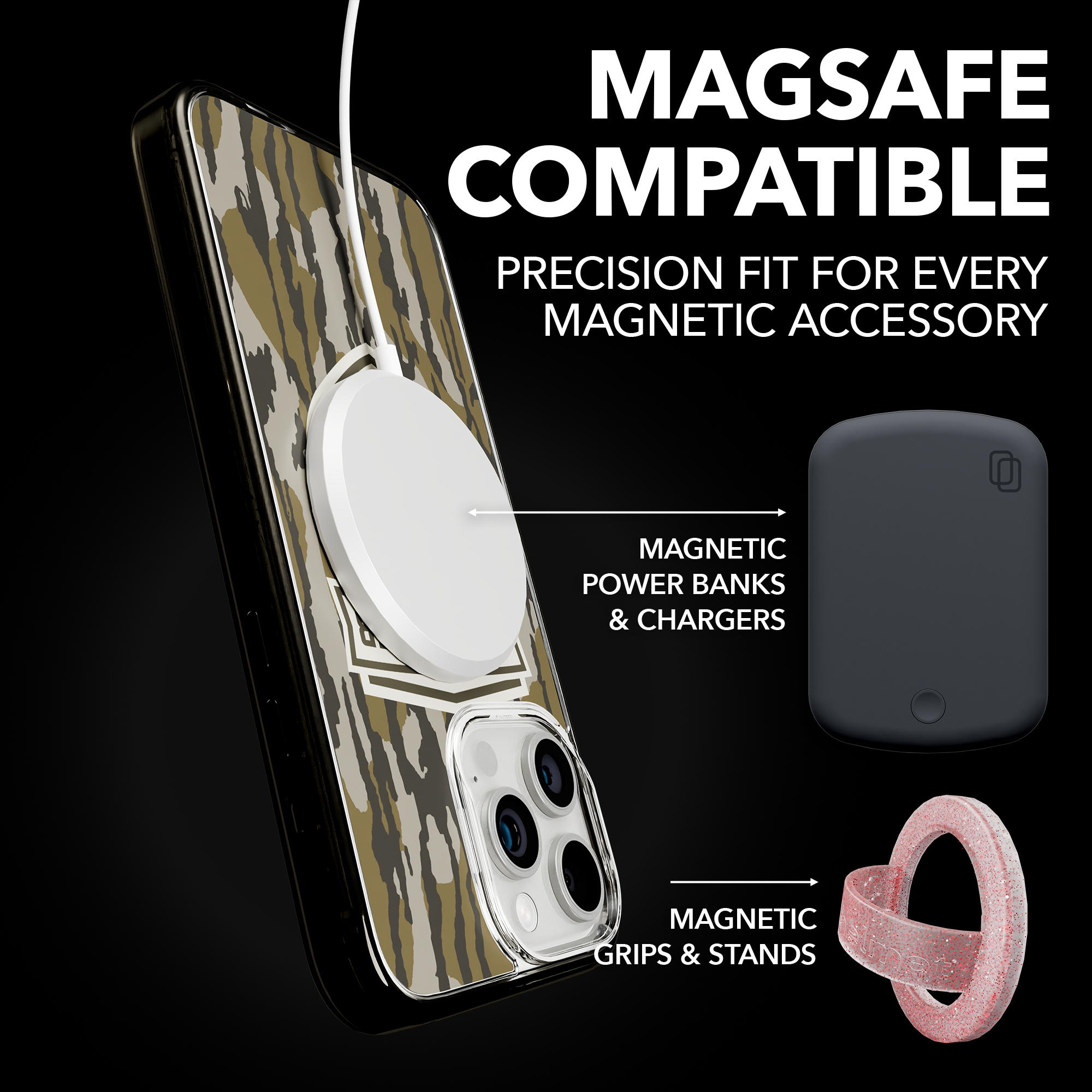 Slim MagSafe® Case for Apple iPhone 15 Pro Max | Mossy Oak Gamekeeper Bottomland Camo Onyx Black