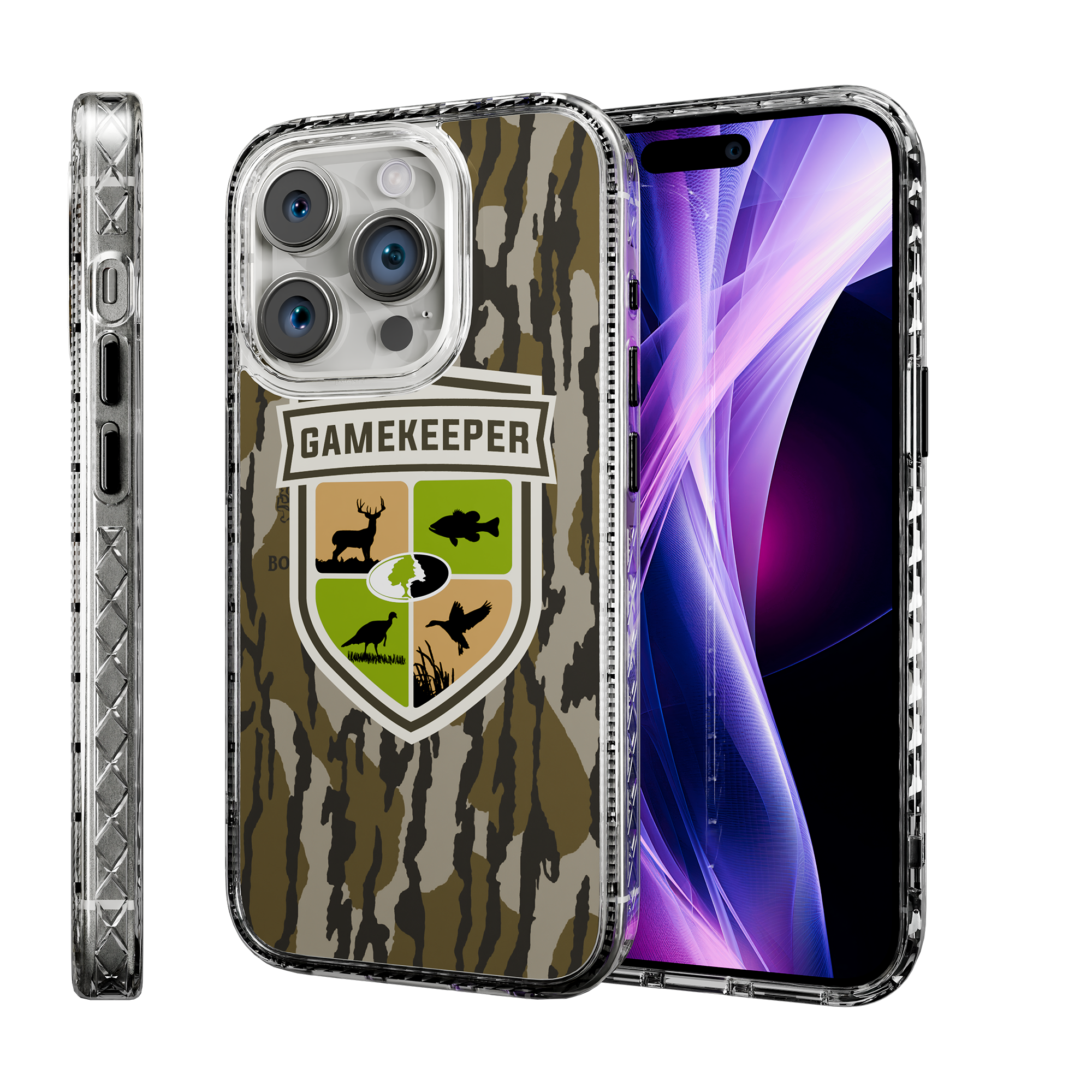 Slim MagSafe® Case for Apple iPhone 15 Pro | Mossy Oak Gamekeeper Bottomland Camo Crystal Clear