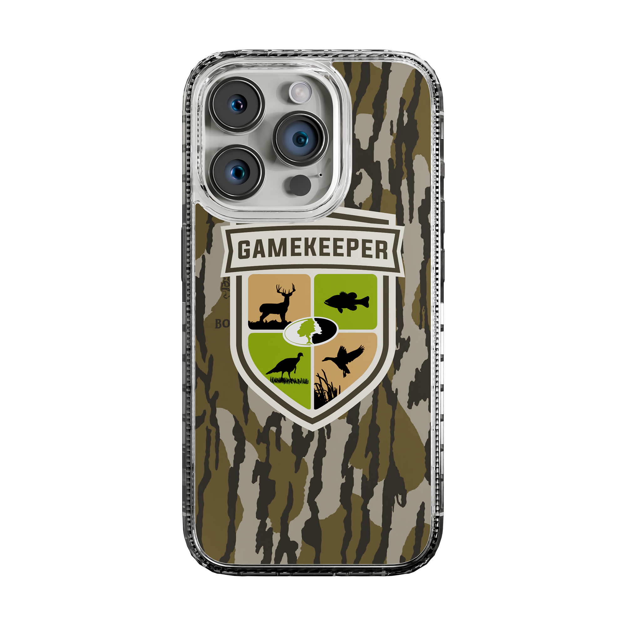 Slim MagSafe® Case for Apple iPhone 15 Pro | Mossy Oak Gamekeeper Bottomland Camo Crystal Clear
