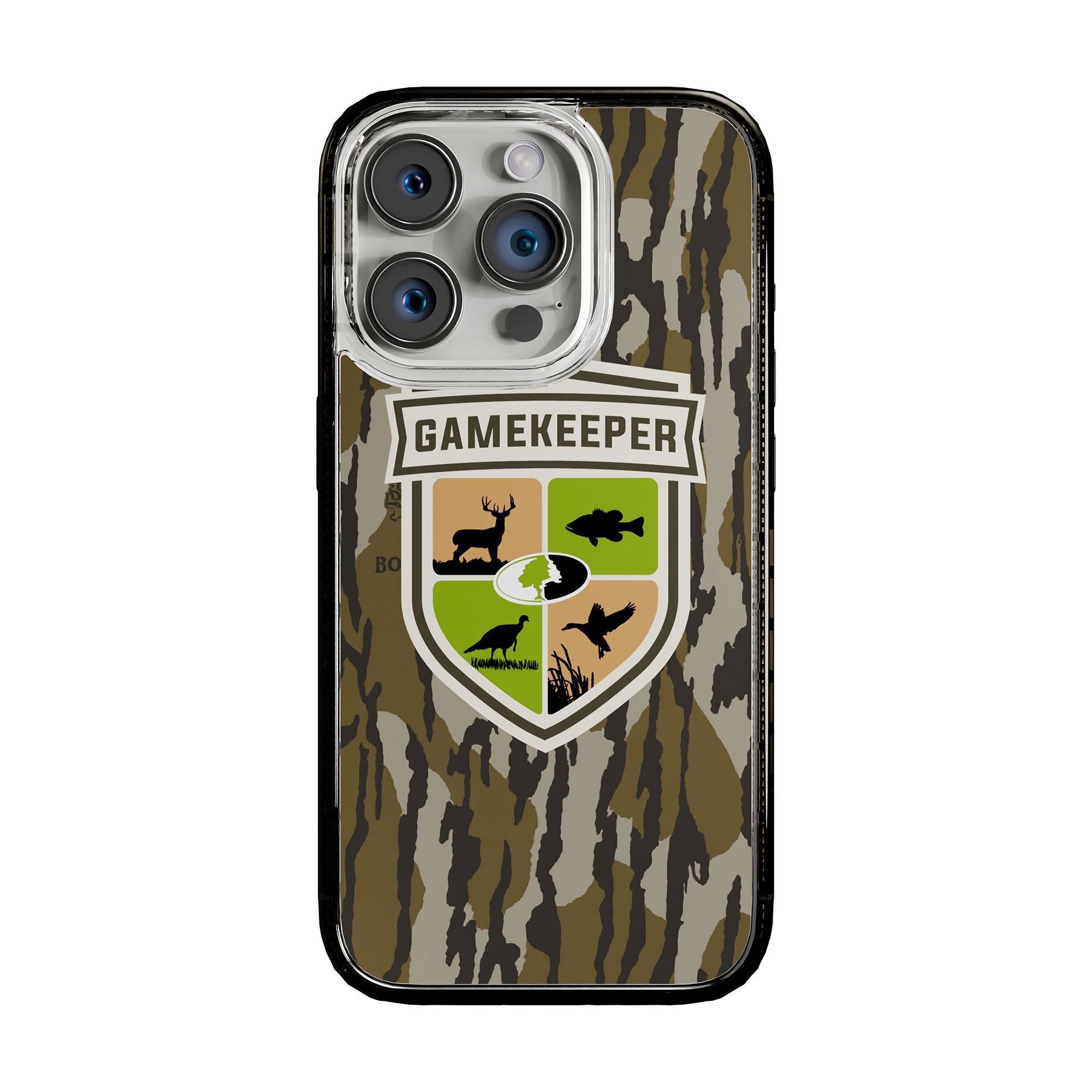 Slim MagSafe® Case for Apple iPhone 15 Pro | Mossy Oak Gamekeeper Bottomland Camo Onyx Black