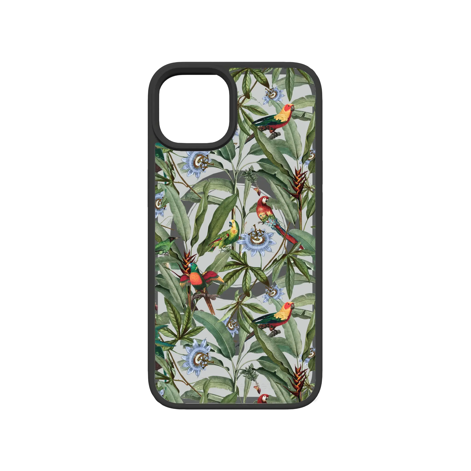 Apple-iPhone-13-Crystal-Clear Parrot Haven | Protective MagSafe Parrot Floral Case | Birds and Bees Collection for Apple iPhone 13 Series cellhelmet cellhelmet