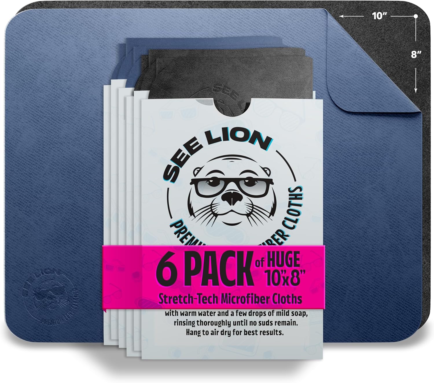 See Lion Swipes | Premium 8x10" Microfiber Lens Cleaning Cloth | Washable, Reusable & Scratch-Free