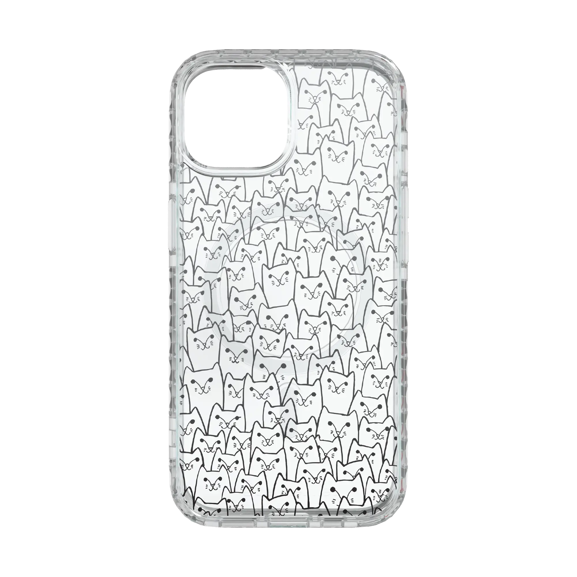 Apple-iPhone-15-Crystal-Clear White Cat Pattern | Protective MagSafe Case | Cats Meow Series for Apple iPhone 15 Series cellhelmet cellhelmet