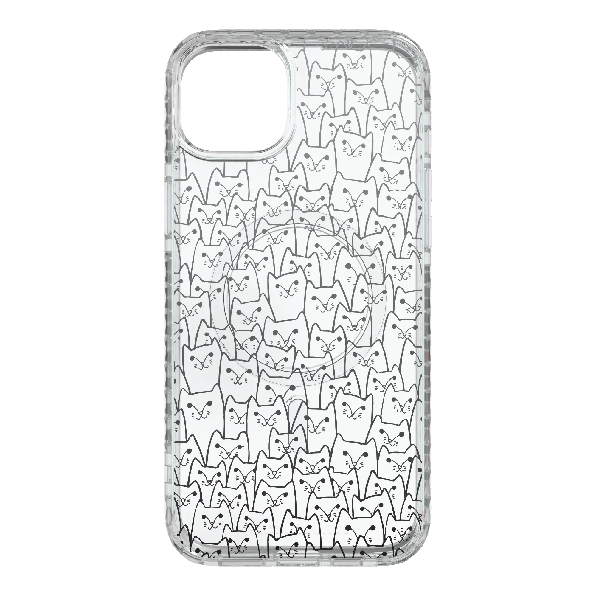 Apple-iPhone-15-Plus-Crystal-Clear White Cat Pattern | Protective MagSafe Case | Cats Meow Series for Apple iPhone 15 Series cellhelmet cellhelmet