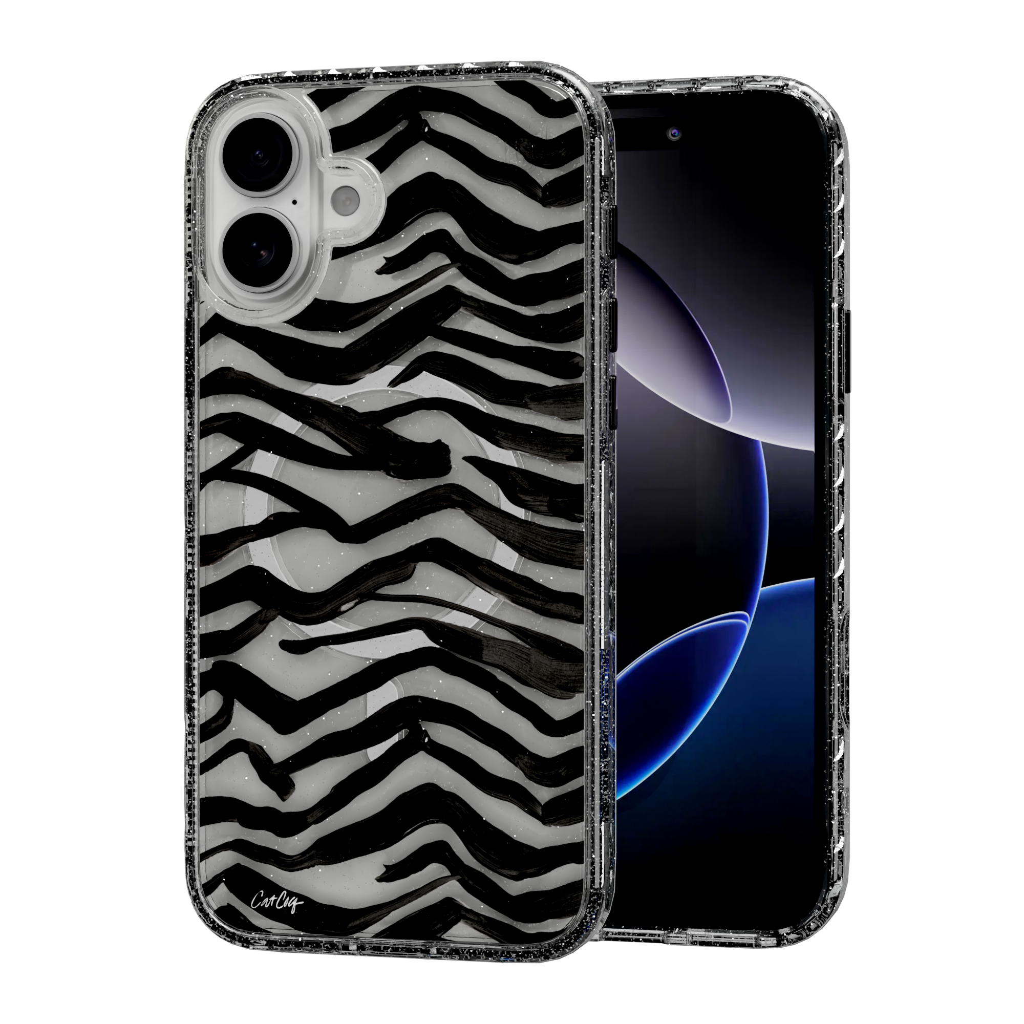 Zebra Black by CatCoq | iPhone 16 Series |  MagSafe® Case iPhone 16 Plus / Crystal Clear Sparkle
