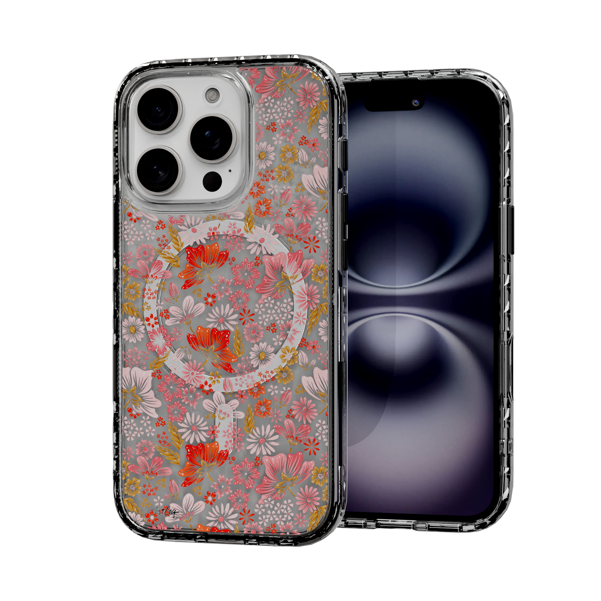 Retro Flower by CatCoq | iPhone 16 Series |  MagSafe® Case iPhone 16 Pro / Crystal Clear