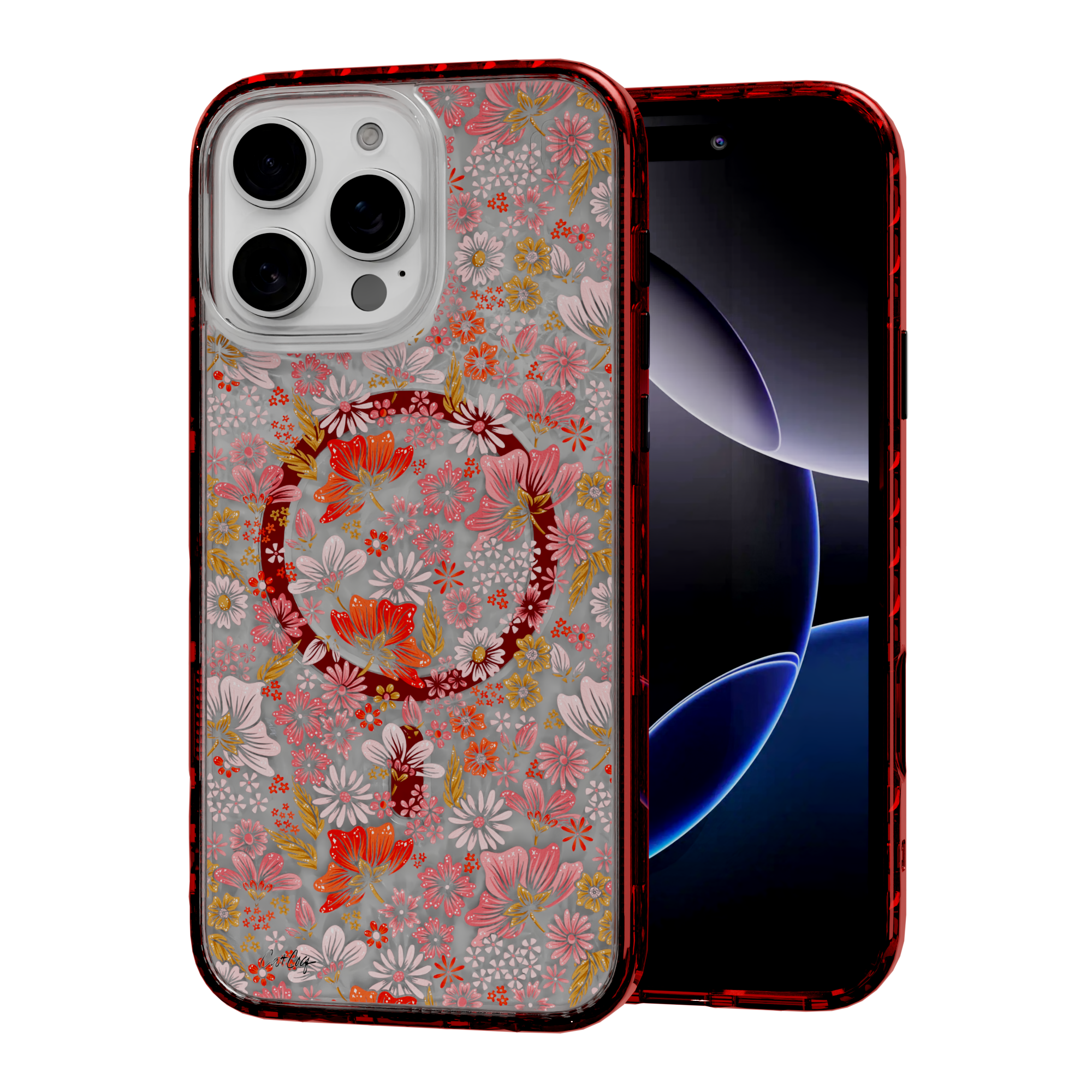 Retro Flower by CatCoq | iPhone 16 Series |  MagSafe® Case iPhone 16 Pro Max / Lava Red