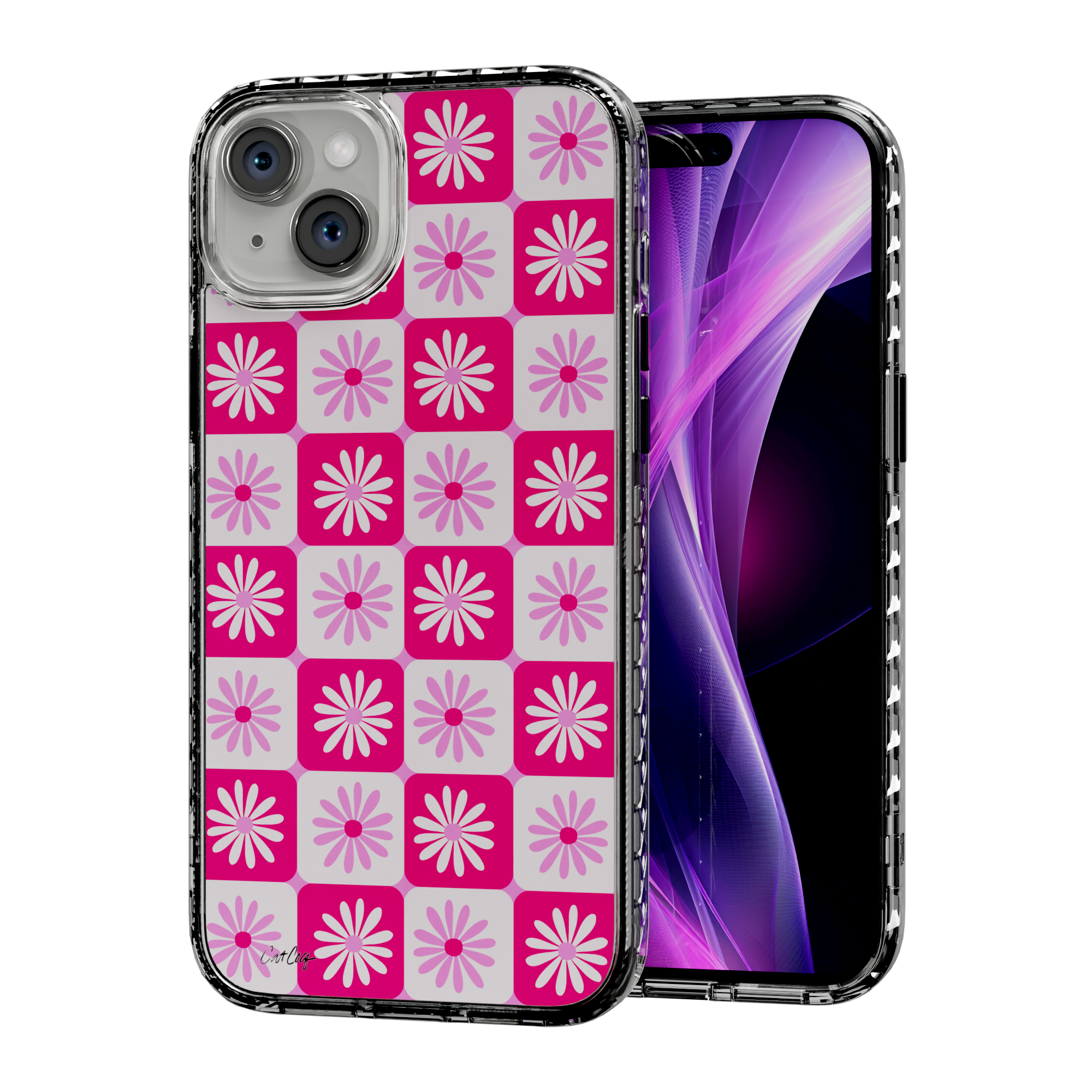 Checkered Daisies by CatCoq | iPhone 14 Series |  MagSafe® Case iPhone 14 Plus / Crystal Clear