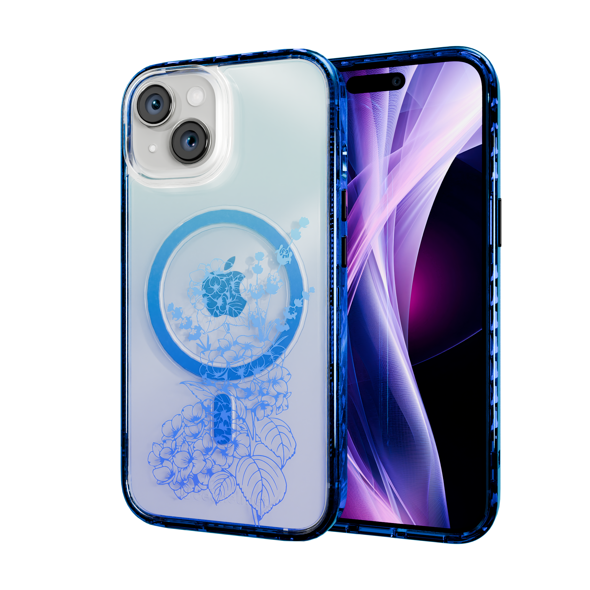 Indigo Infusion | Protective MagSafe Case | Ombre Bouquet Collection for Apple iPhone 15 Series Apple iPhone 15 / Bermuda Blue