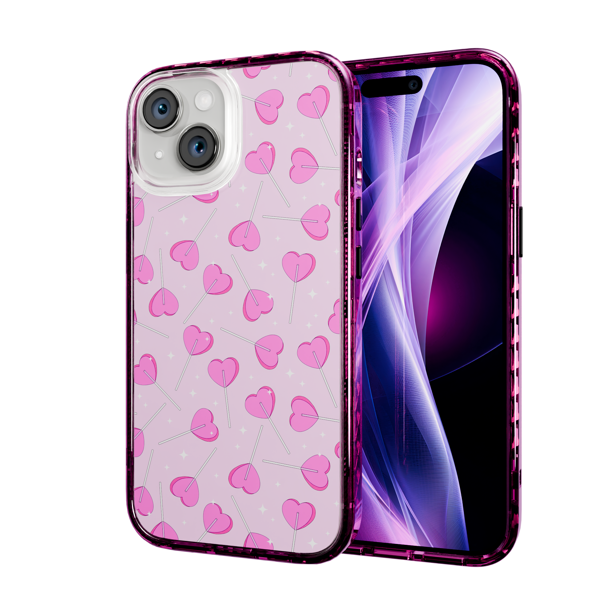 Sucker 4 Luv | Custom MagSafe Pink Heart Lollipop Case for Apple iPhone 15 Series Apple iPhone 15 / Vivid Magenta