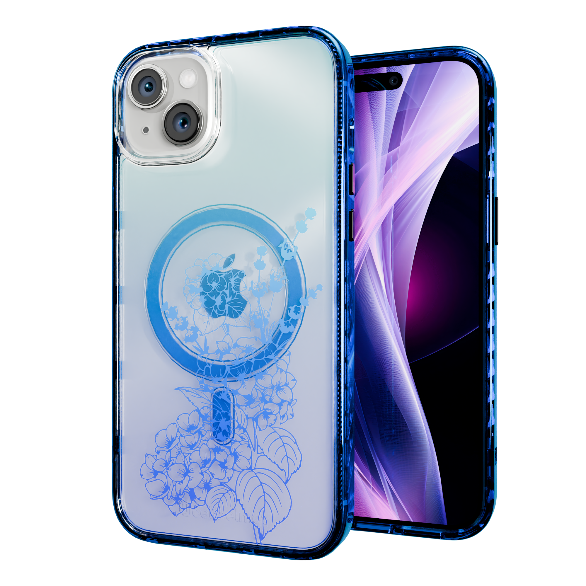 Indigo Infusion | Protective MagSafe Case | Ombre Bouquet Collection for Apple iPhone 15 Series Apple iPhone 15 Plus / Bermuda Blue