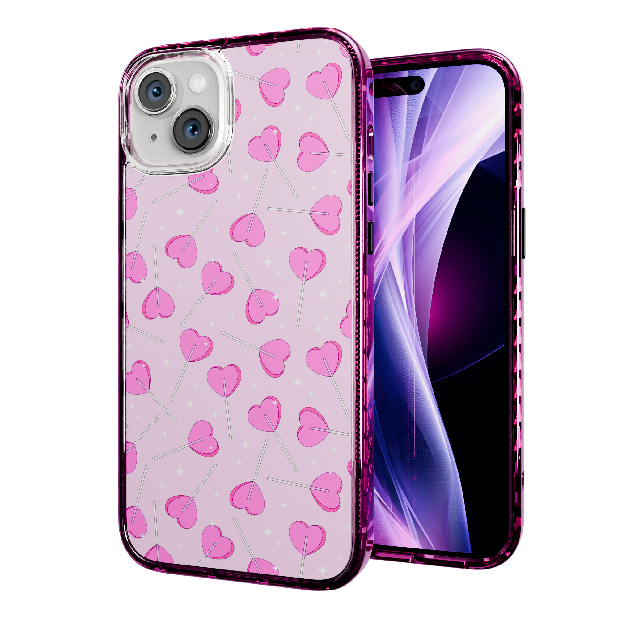 Sucker 4 Luv | Custom MagSafe Pink Heart Lollipop Case for Apple iPhone 15 Series Apple iPhone 15 Plus / Vivid Magenta