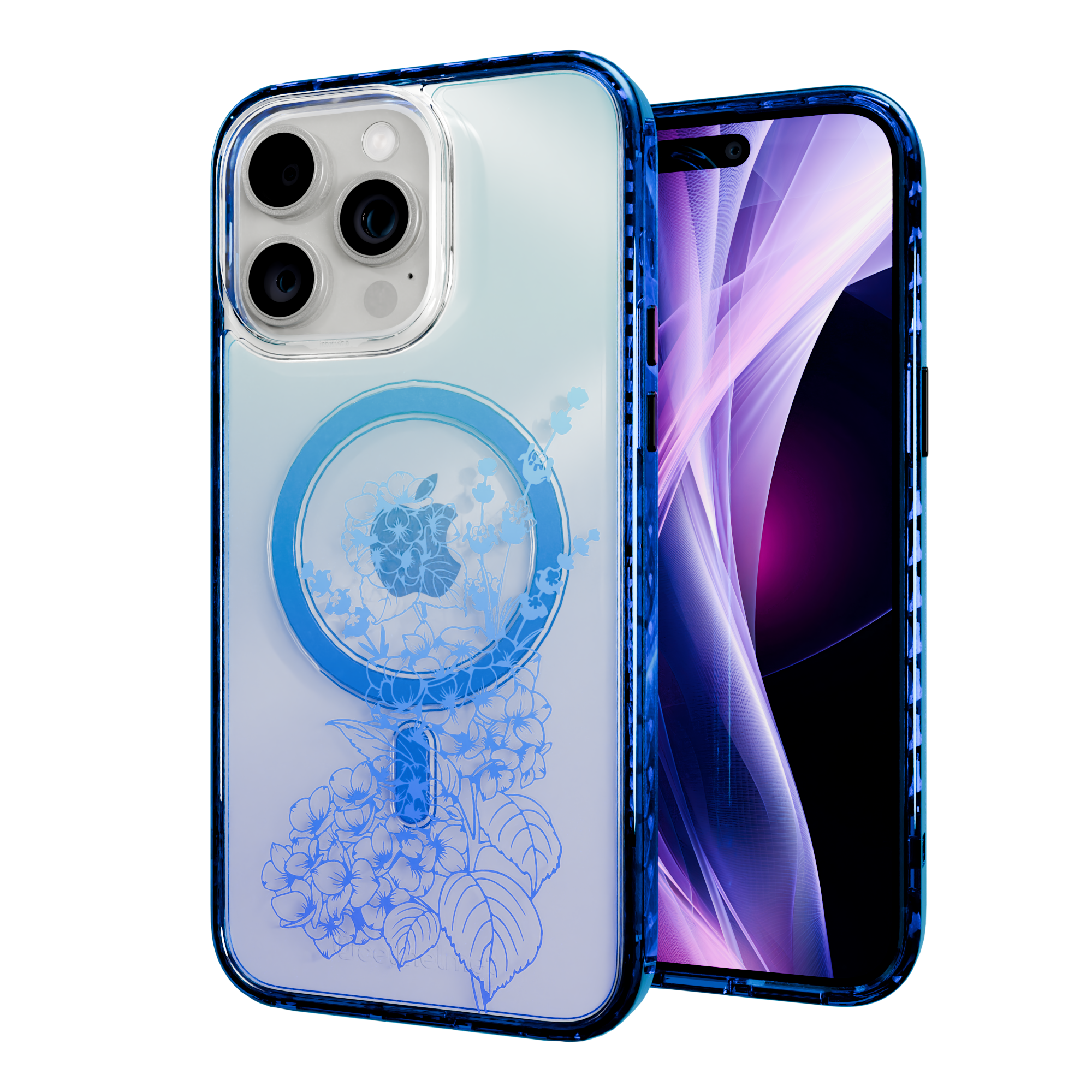 Indigo Infusion | Protective MagSafe Case | Ombre Bouquet Collection for Apple iPhone 15 Series Apple iPhone 15 Pro Max / Bermuda Blue