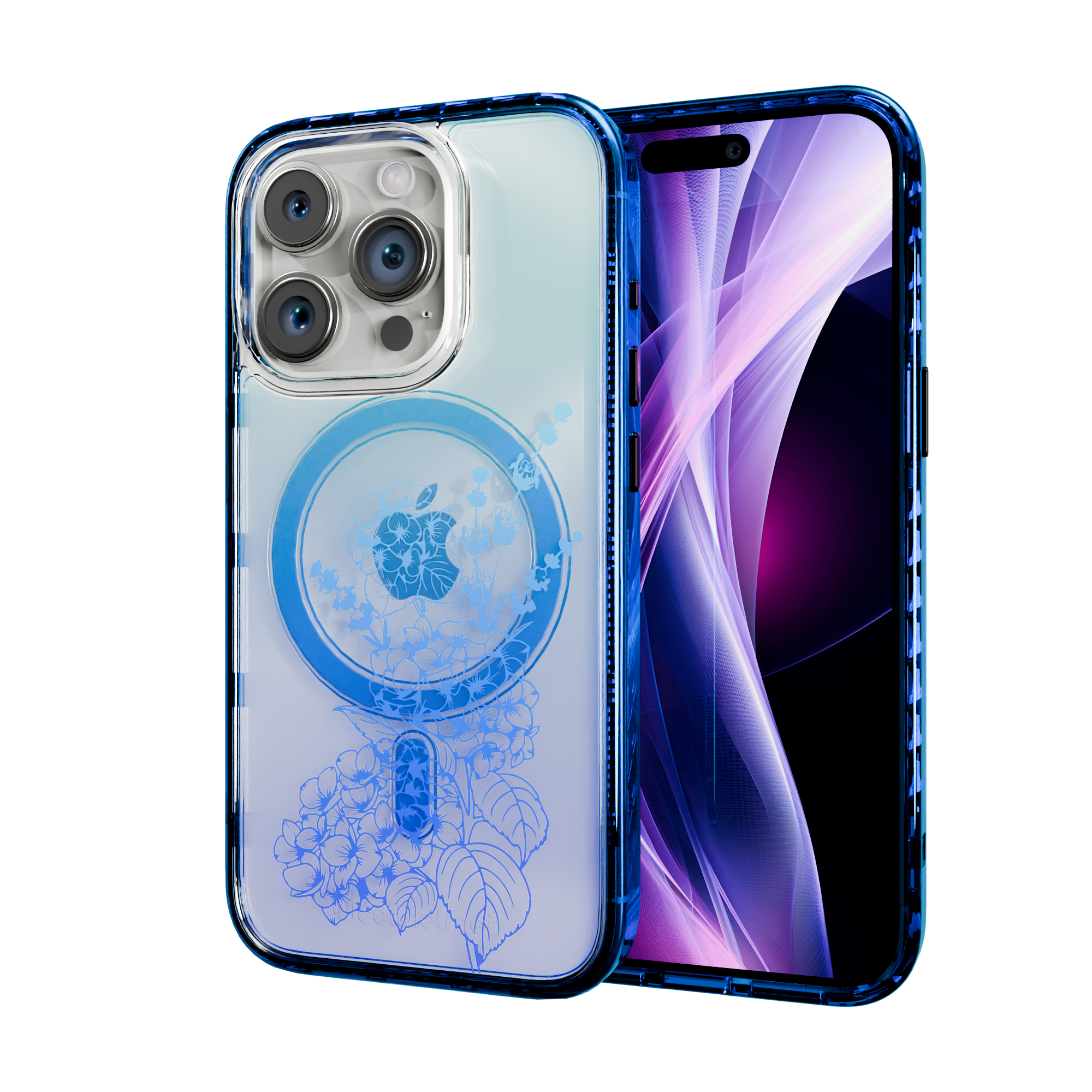 Indigo Infusion | Protective MagSafe Case | Ombre Bouquet Collection for Apple iPhone 15 Series Apple iPhone 15 Pro / Bermuda Blue
