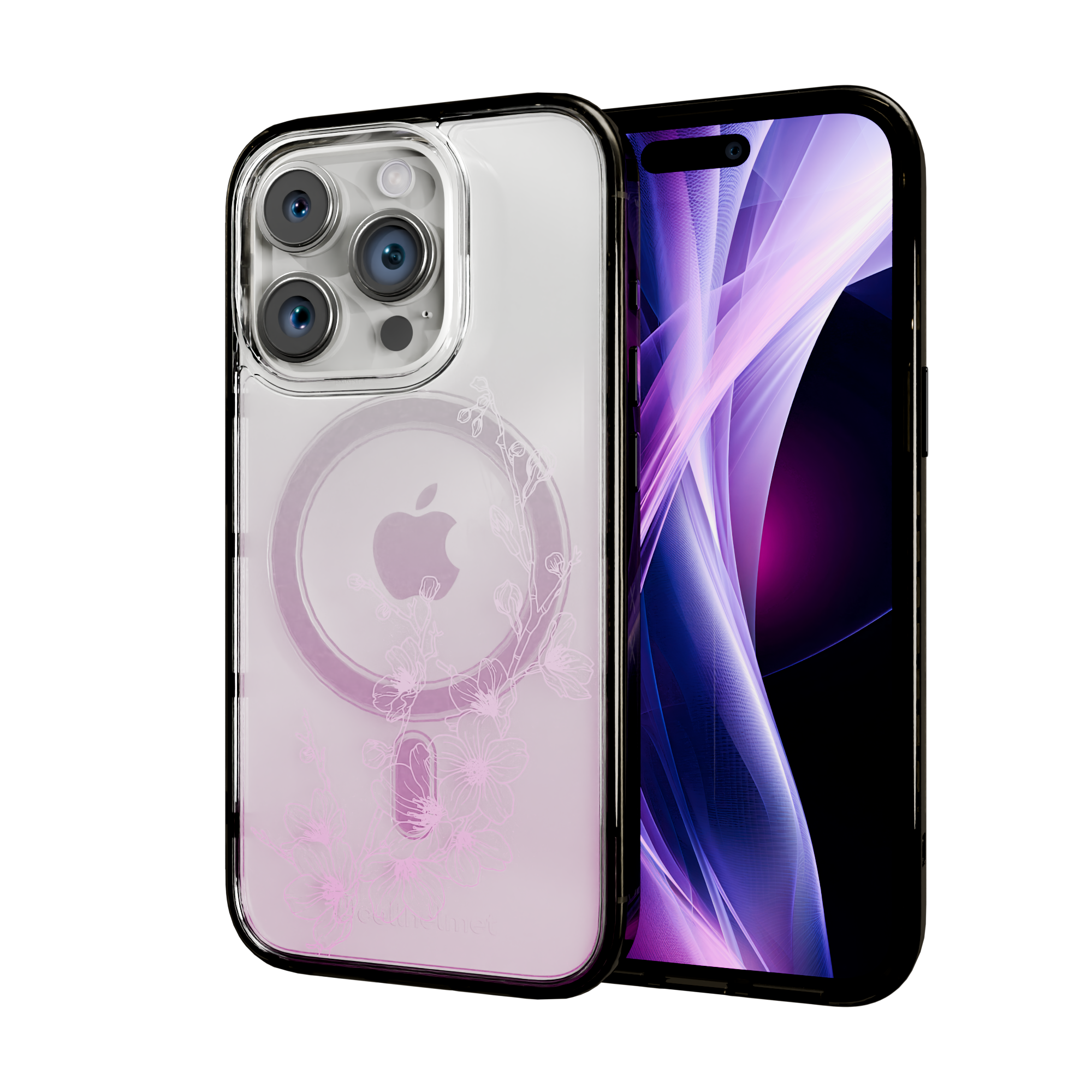 Ballet Blush | Protective MagSafe Case | Ombre Bouquet Collection for Apple iPhone 15 Series Apple iPhone 15 Pro / Onyx Black