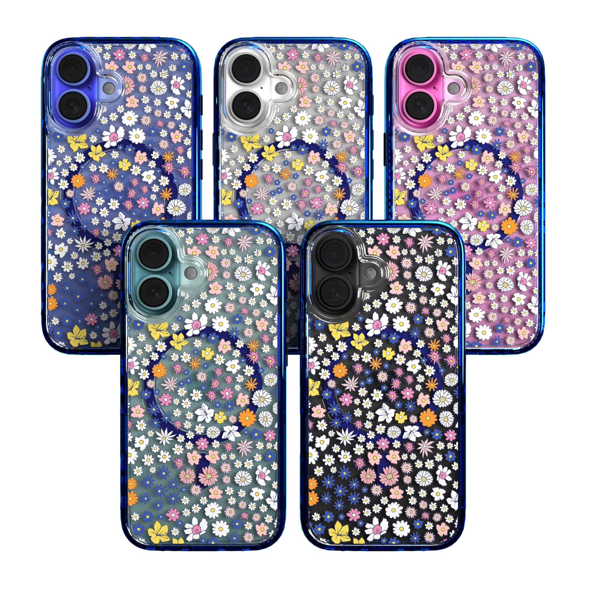 iPhone 16 Series | MagSafe | Flower Case Collection | Sketched Wild Blossoms Wild Blossom / iPhone 16 / Blue