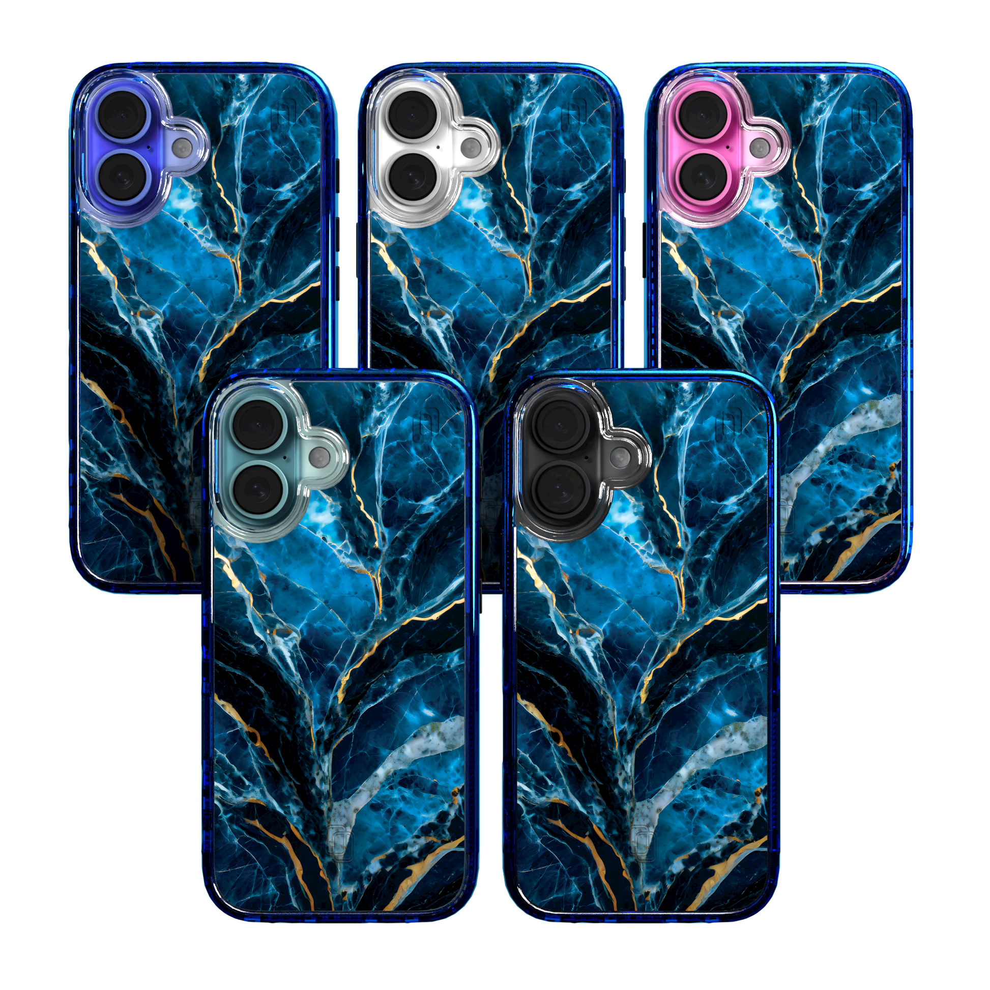 iPhone 16 Series | MagSafe | Stone Beauty Case Collection | Deep Sea Blue & Gold Marble Deep Sea / iPhone 16 / Blue