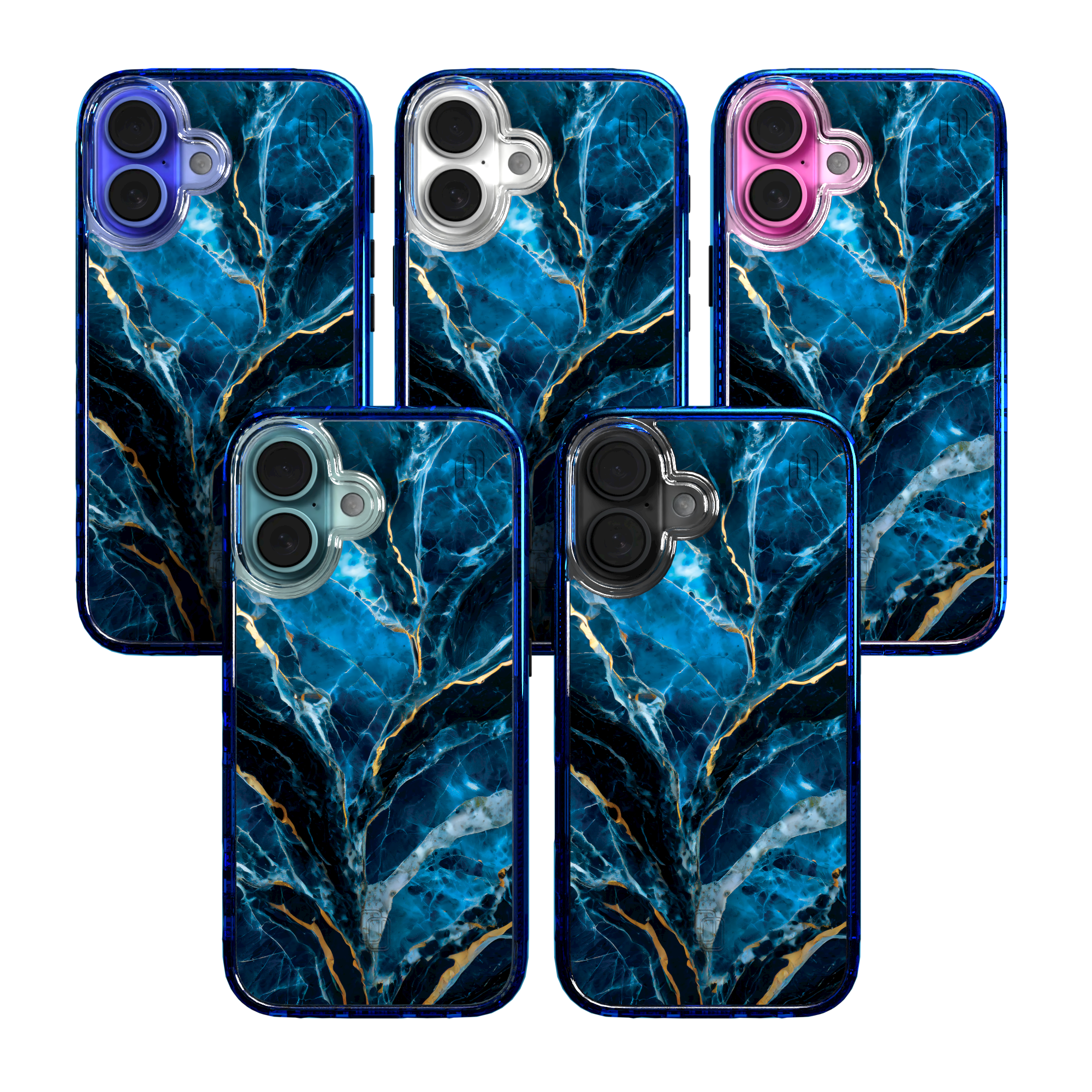 iPhone 16 Series | MagSafe | Stone Beauty Case Collection | Deep Sea Blue & Gold Marble Deep Sea / iPhone 16 / Blue