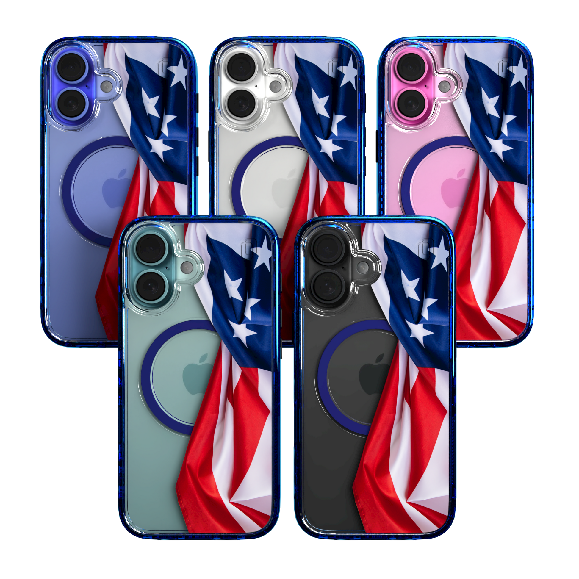 iPhone 16 Series | MagSafe | Red, White & Blue Case Collection | Flowing American Flag Resilient Spirit / iPhone 16 / Blue