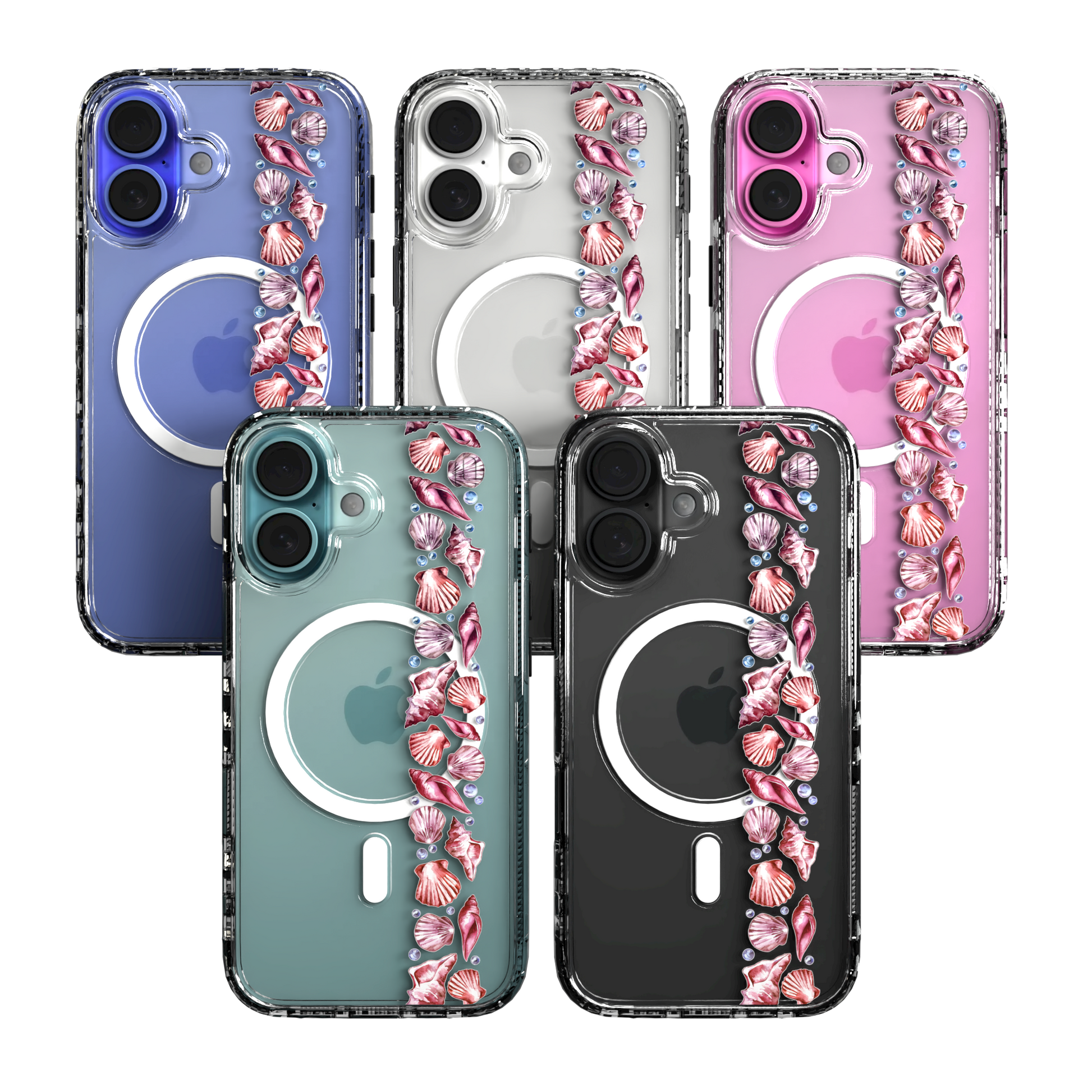 iPhone 16 Series | MagSafe | Coastal Case Collection | Seashell Stripe Line of Shells / iPhone 16 / Clear