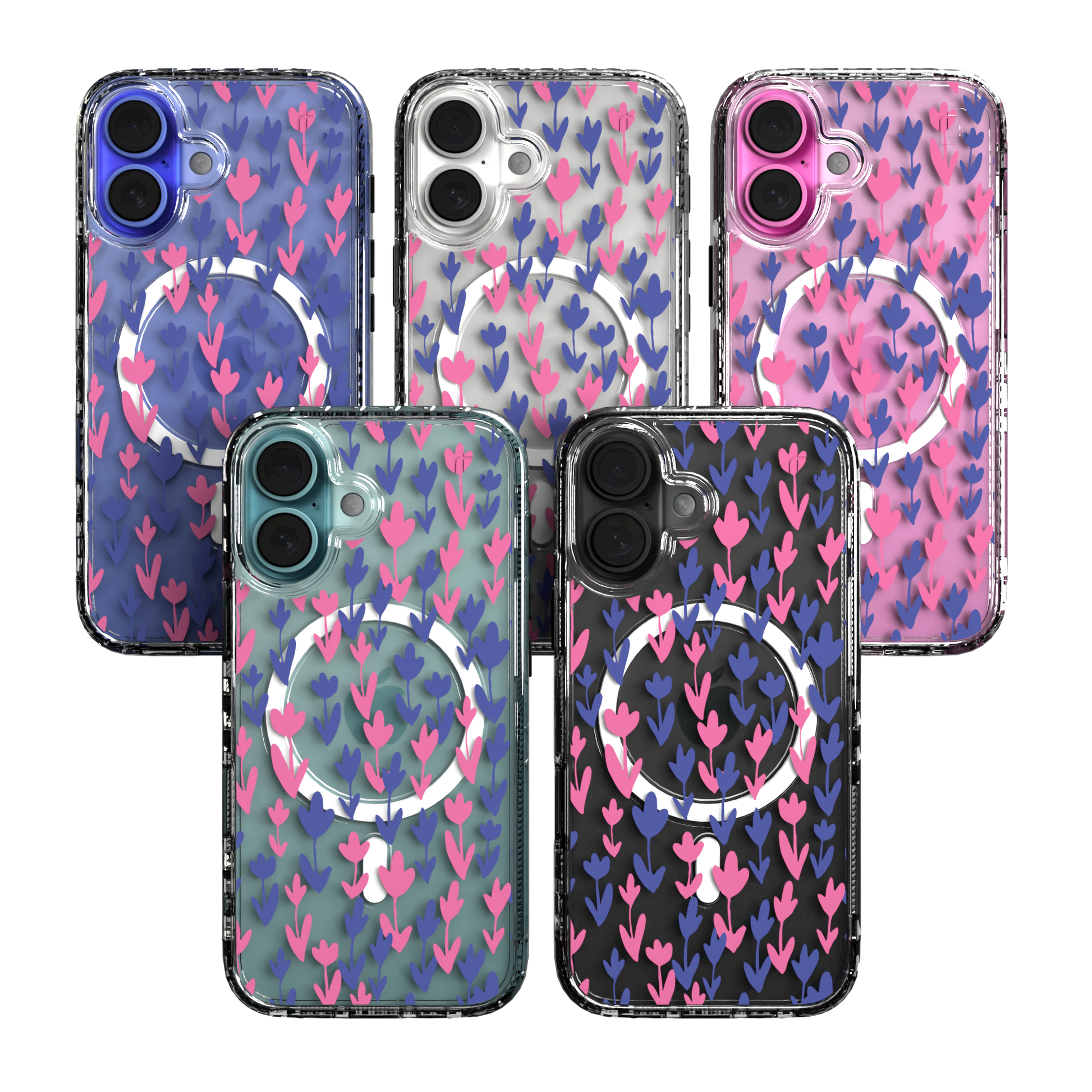 iPhone 16 Series | MagSafe | Flower Case Collection | Pink & Purple Pastel Blooms Pastel Bloom / iPhone 16 / Clear
