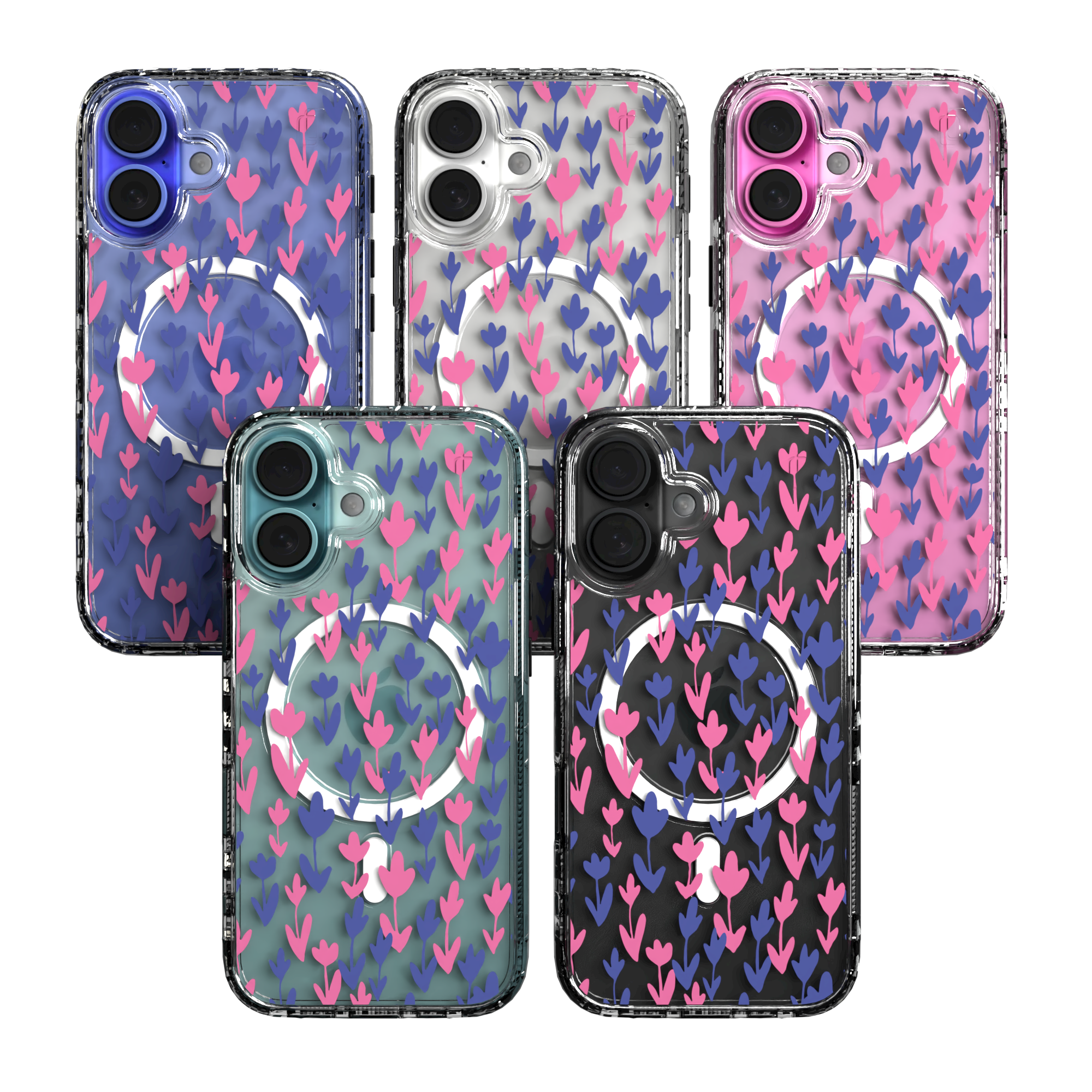 iPhone 16 Series | MagSafe | Flower Case Collection | Pink & Purple Pastel Blooms Pastel Bloom / iPhone 16 / Clear