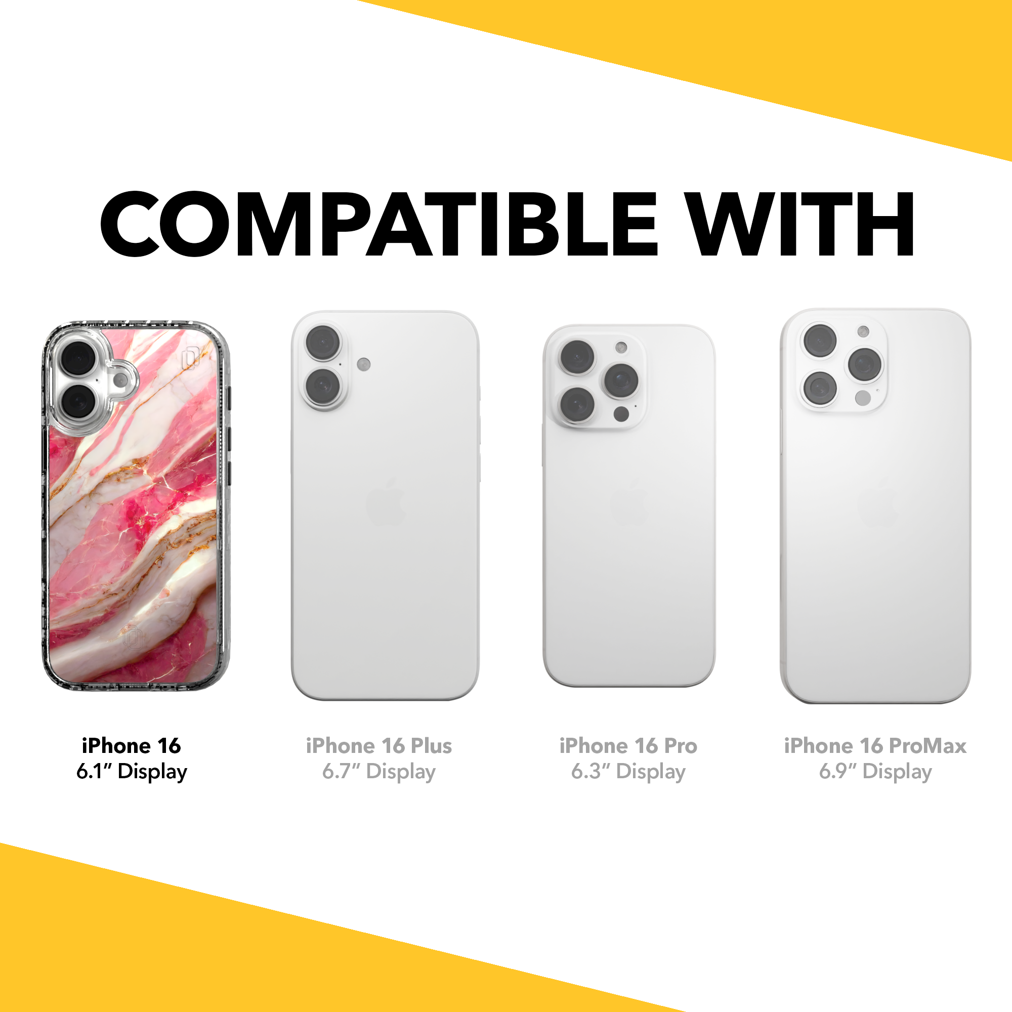 iPhone 16 Series | MagSafe | Stone Beauty Case Collection | New Dawn Pink, White & Gold Marble New Dawn / iPhone 16 / Clear
